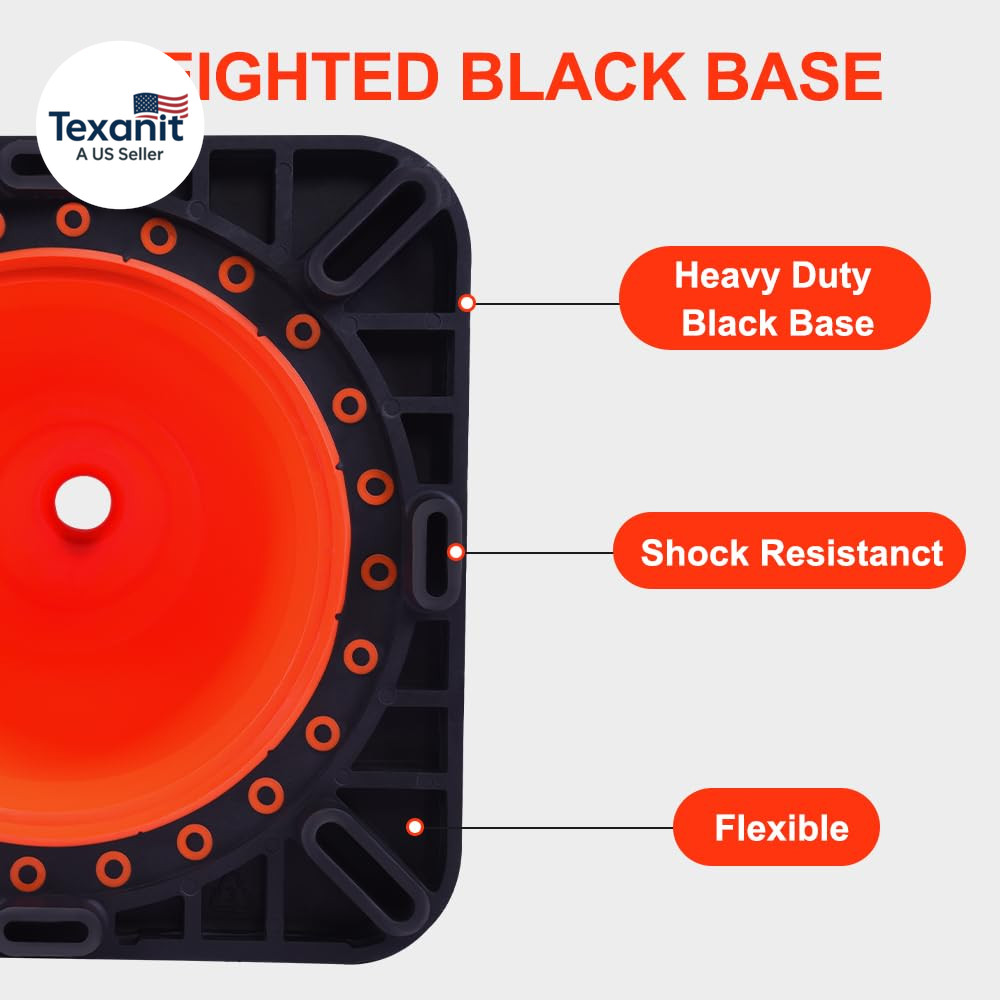 (8 Cones) 28” Inch Orange PVC Traffic Cones, Black Base Construction Safety Con