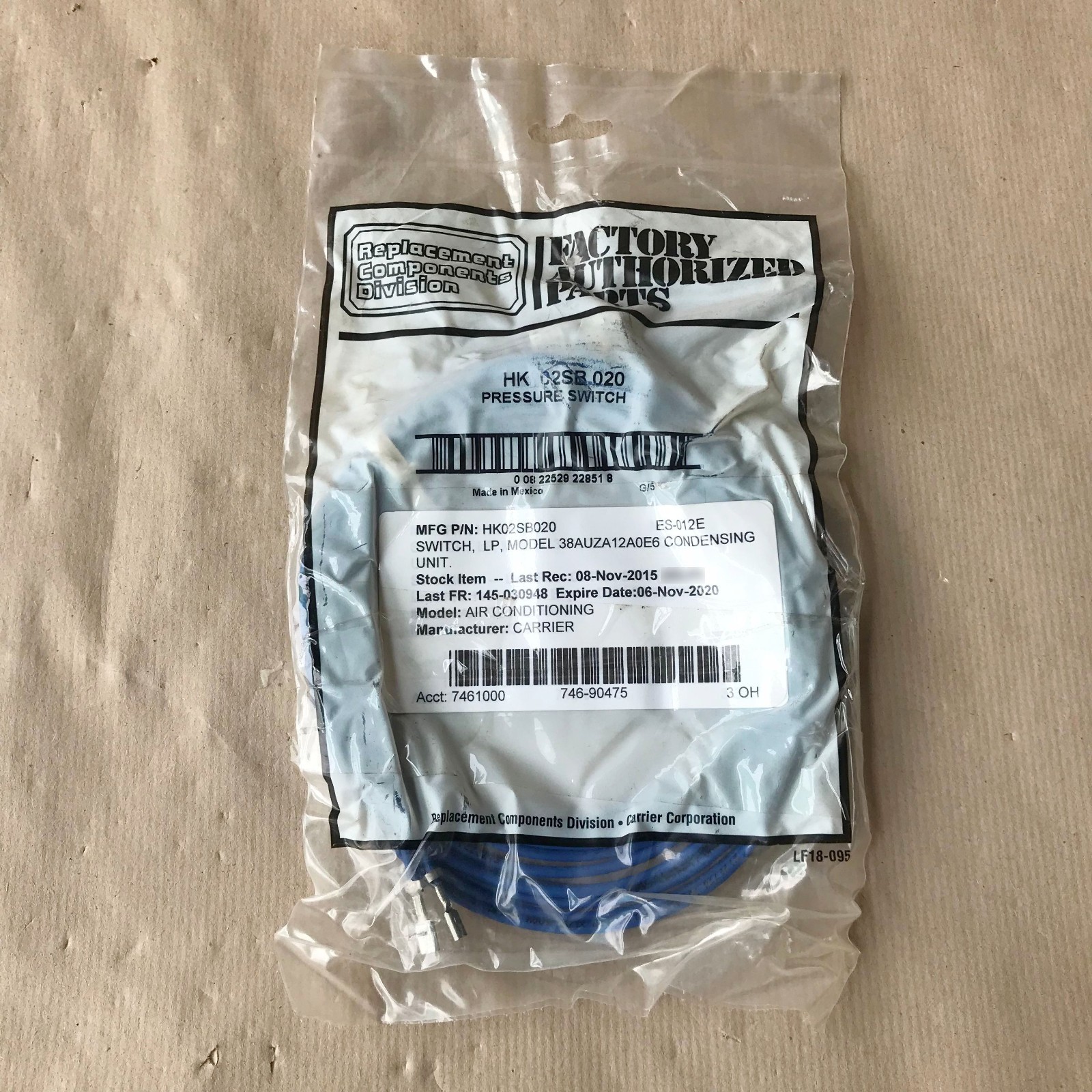 CARRIER HK02SB020 PRESSURE SWITCH