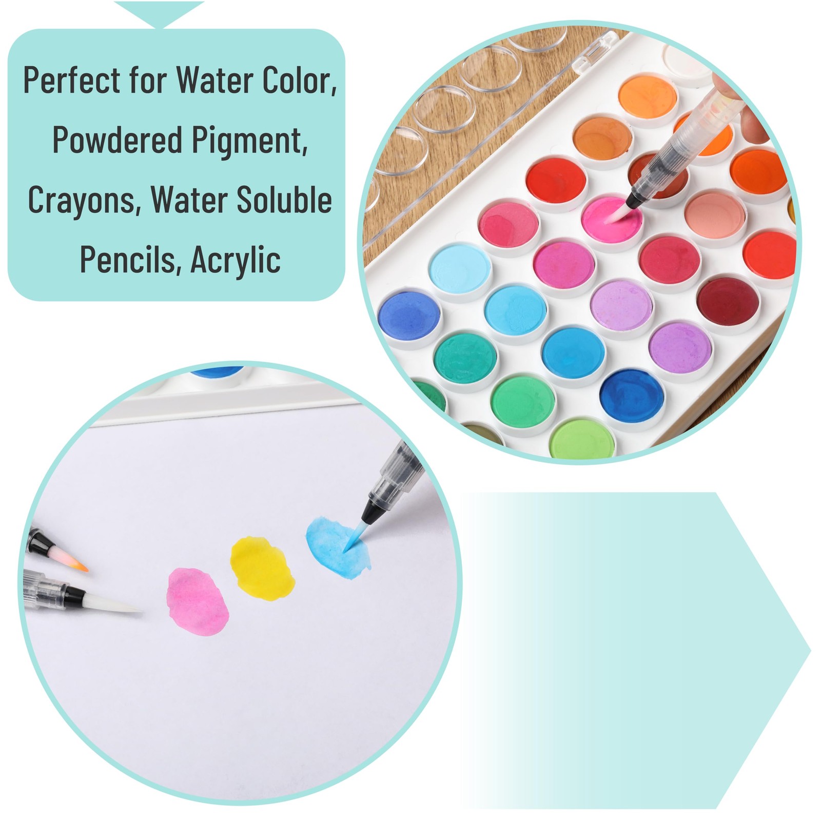 Mr. Pen- Watercolor Brush Pens, 3 pcs, 3 x Point Tips Medium, Multicolor