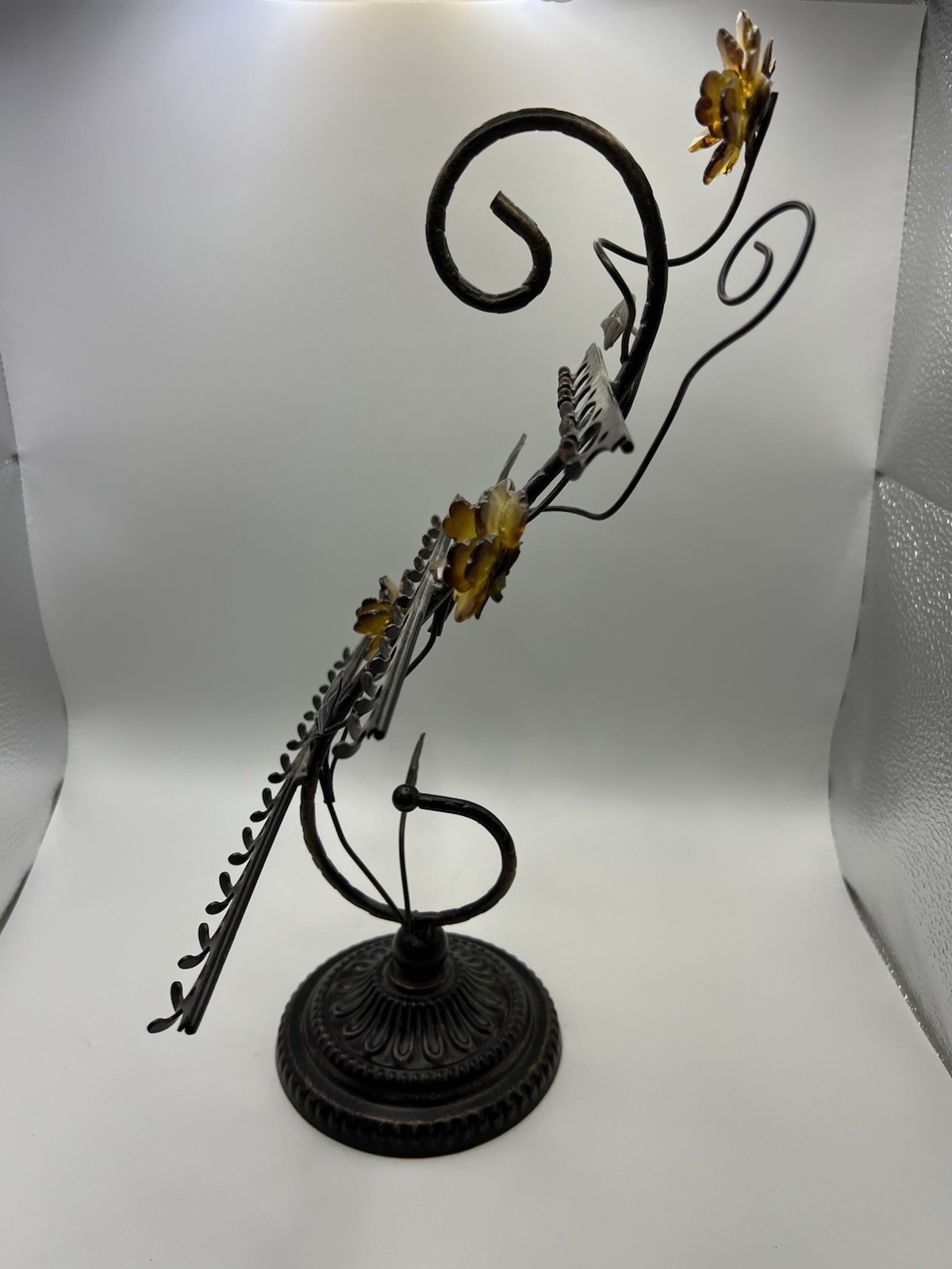 Metal Jewelry Earring Holder Amber Flowers Display Stand 24 Hole 13.5″x9.5″x4.5″