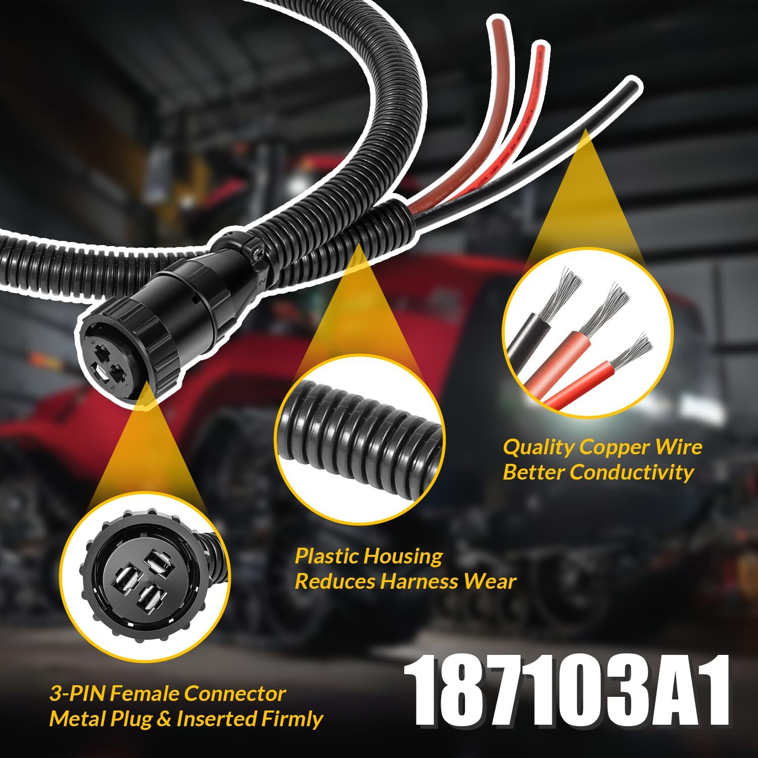 3 Pin Aux Power Connector Kit For Case IH 187103A1 For Ford New Holland 86511459