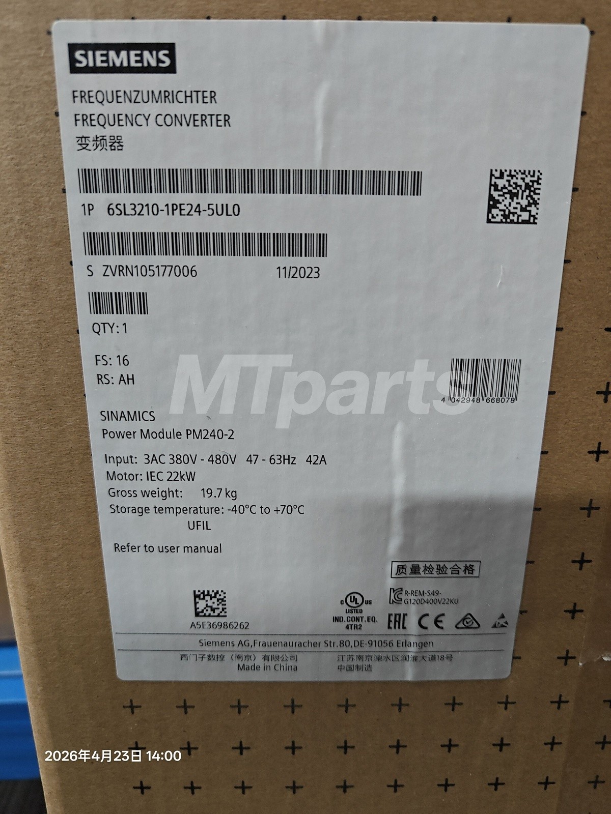 Surplus 1× Siemens 6SL3210-1PE24-5UL0 New US Seller 1 year warranty