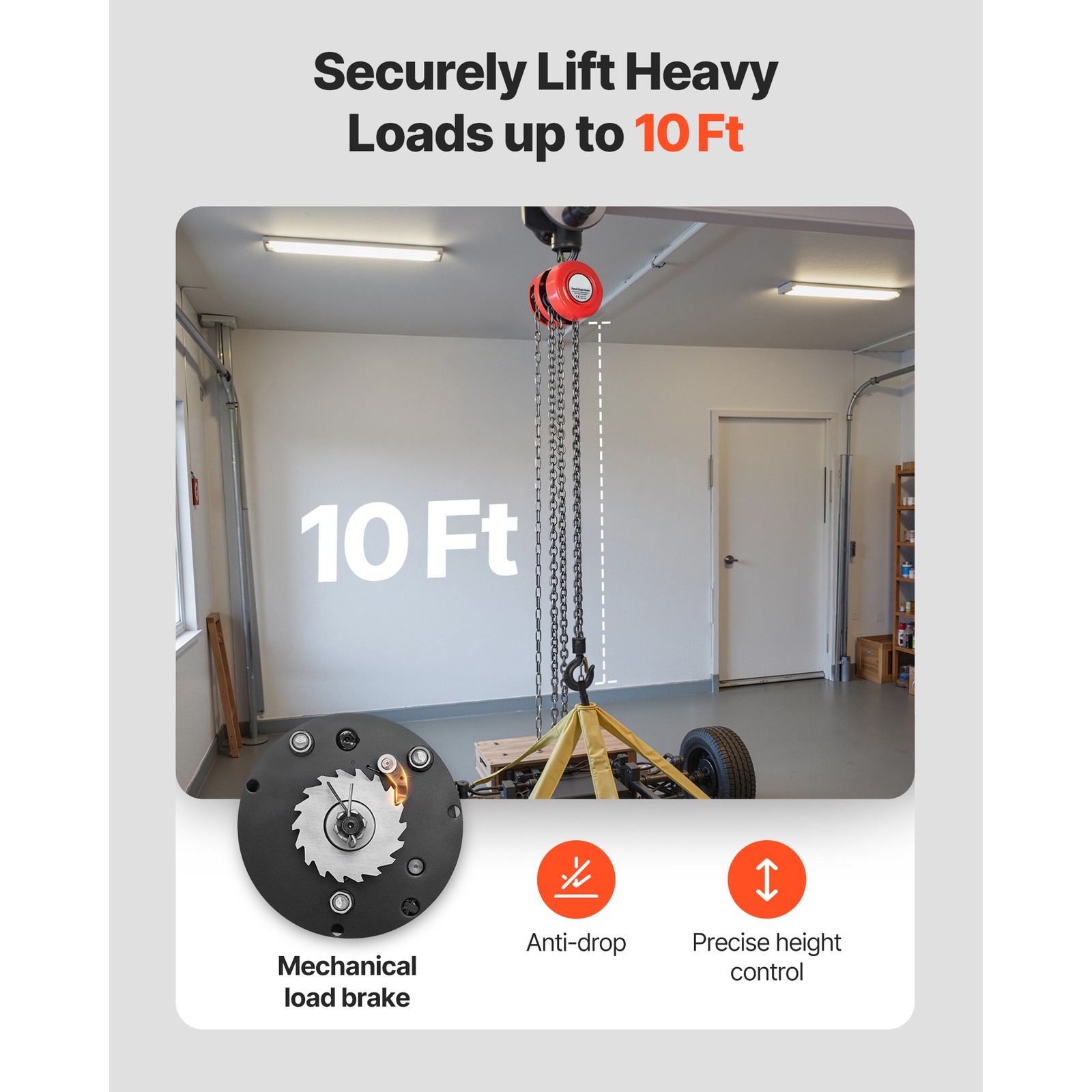 Uimoso Manual Chain Hoist 1 Ton/2Ton Capacity with G70 Chain 8/10/20ft Options