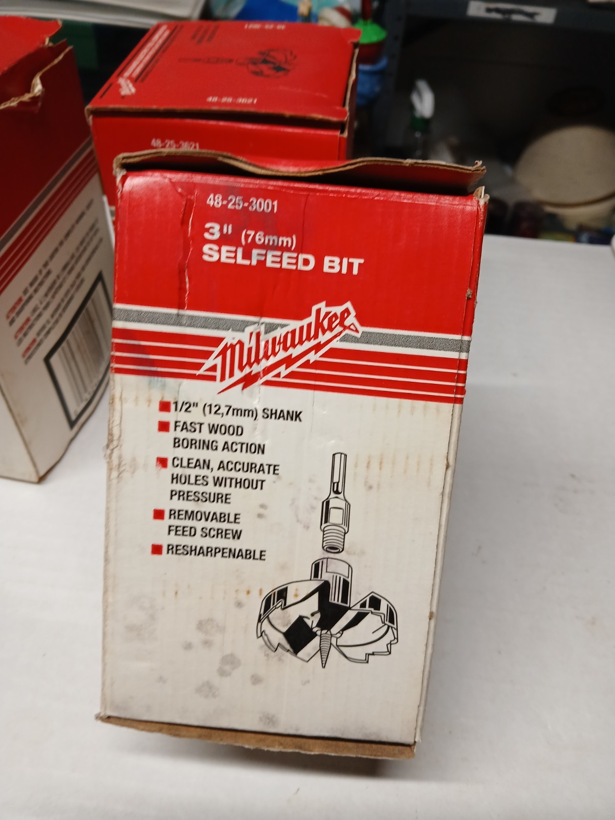 4 Milwaukee SelFeed Forstner Hole Wood Drill Bits 2-9/16″ – 3″ – 3-5/8″ – 4-5/8″