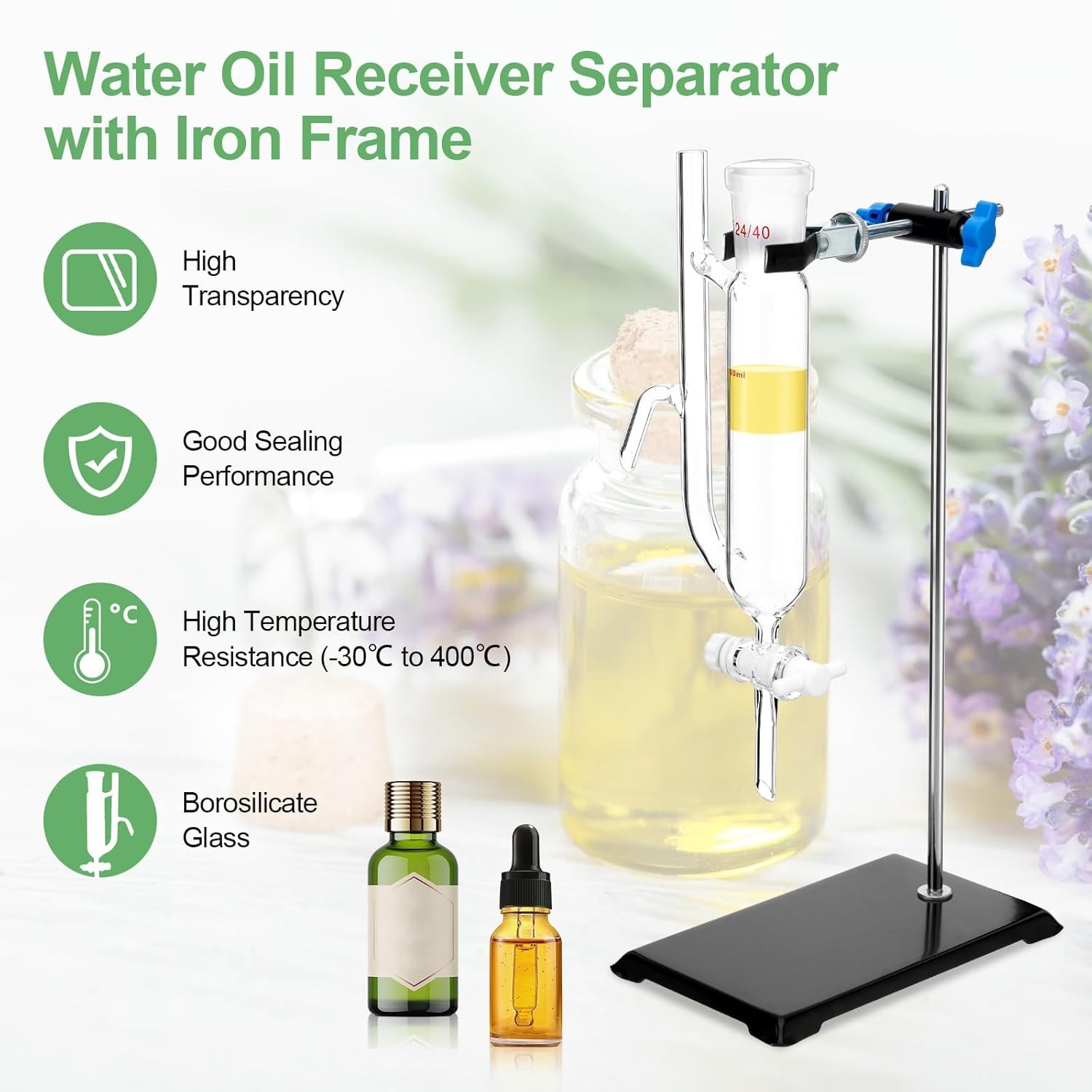 60ml Glass Water Oil Receiver Separator for Distillation Essential Oil 24/40