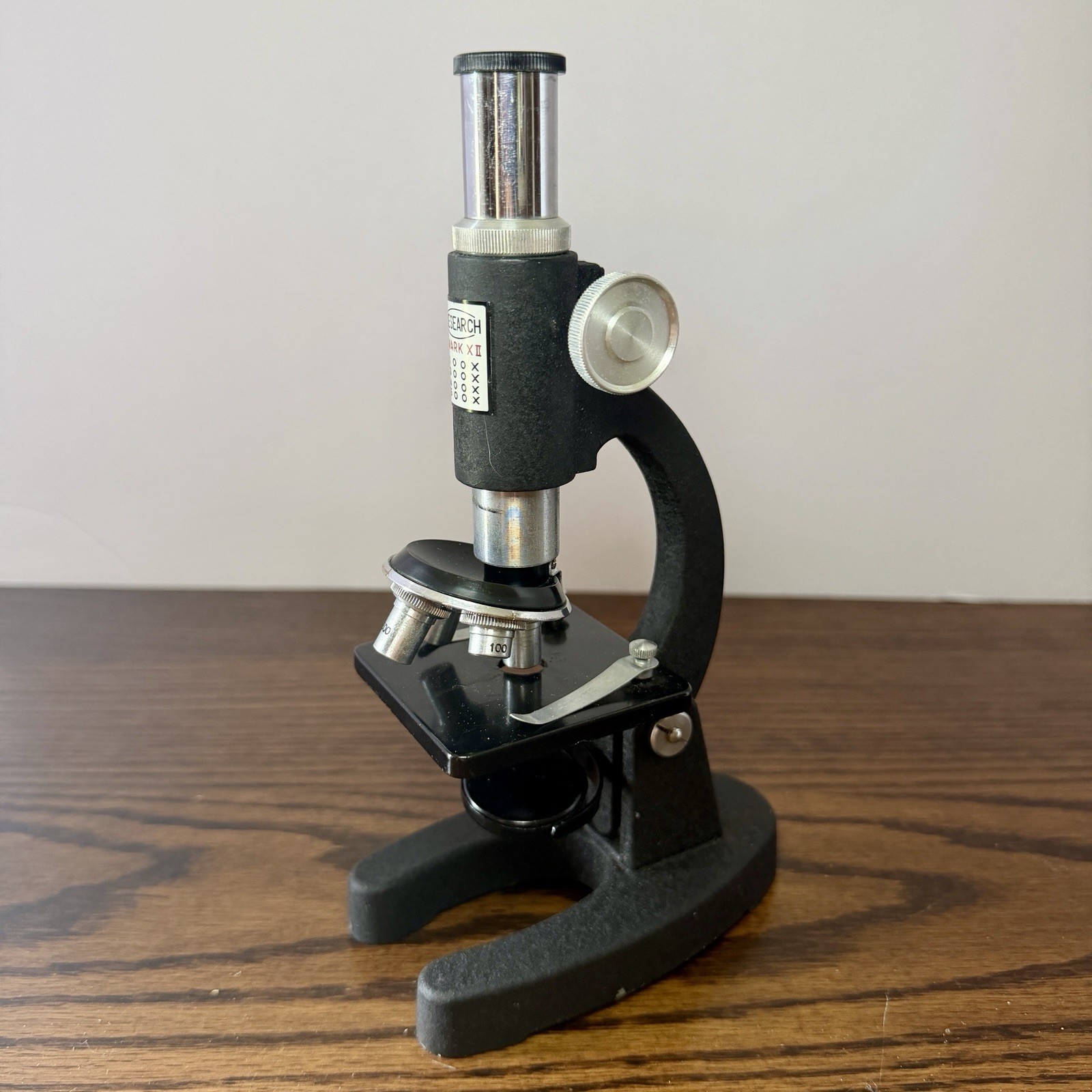 Vintage Research Mark XII No. 1930 Turret Microscope w/ Wood Case & Original Box