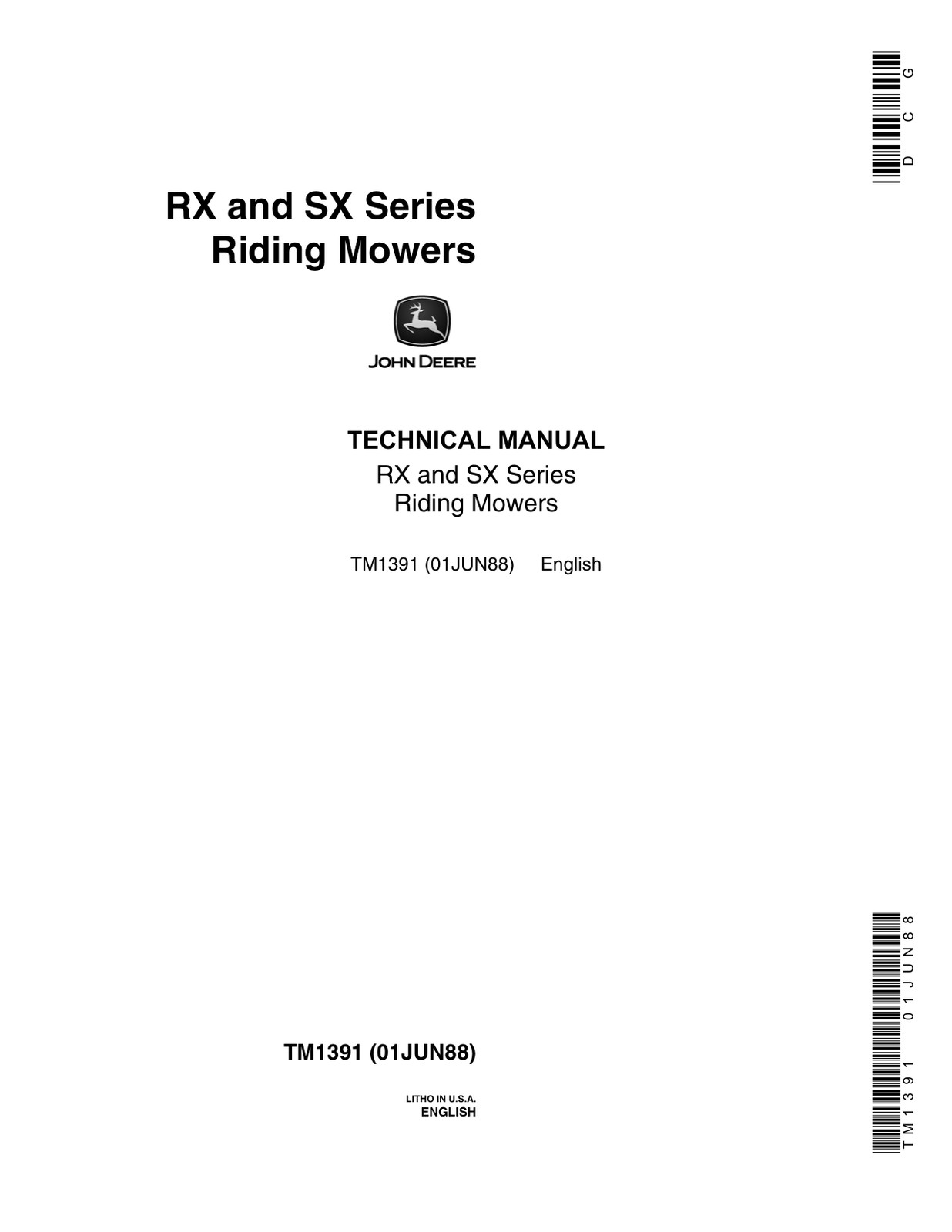 John Deere RX63 RX73 RX75 SX75 RX95 SX95 Riding Mower Service Manual TM1391 USB