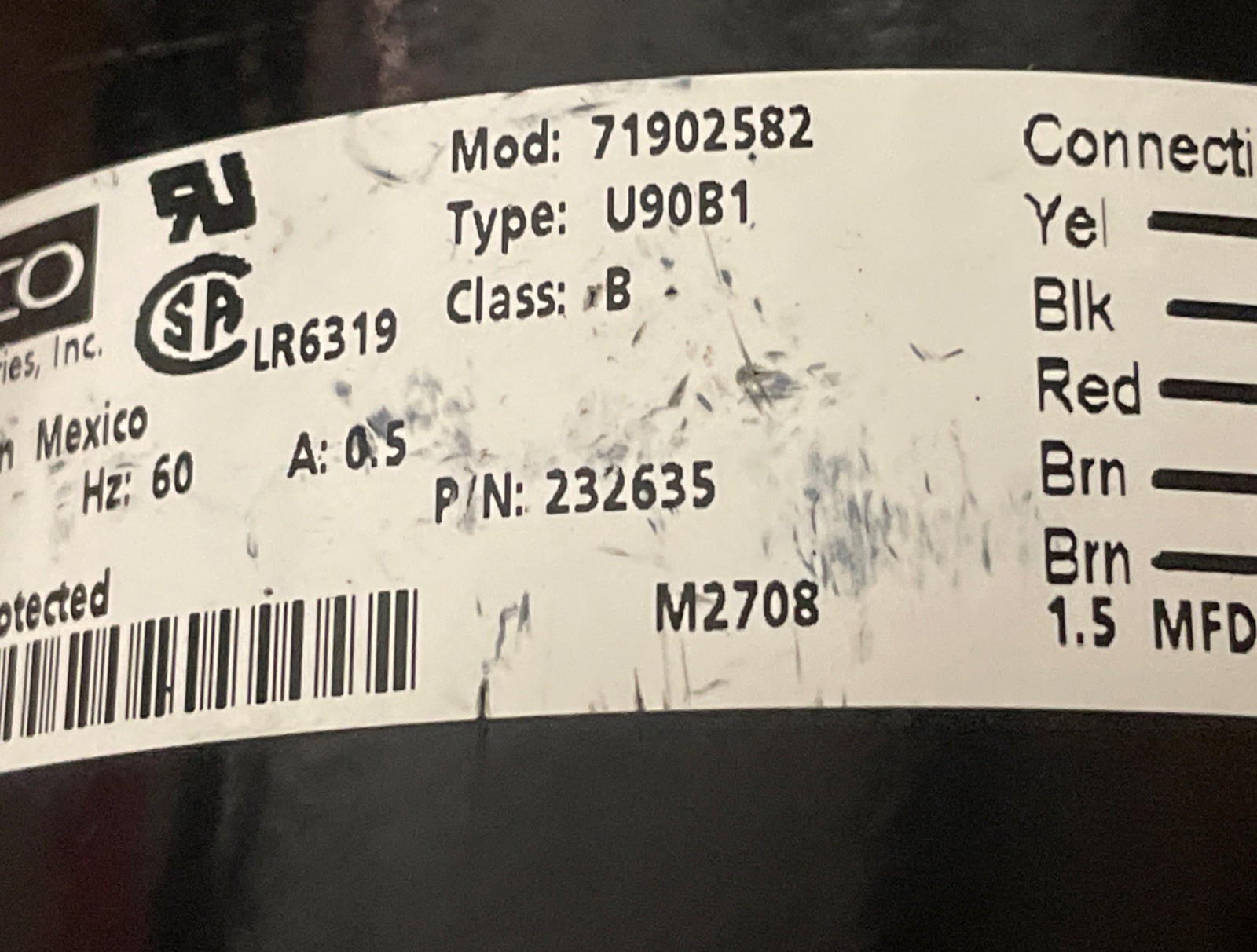 Fasco Type U90B1 Motor Fan 71902582 V230 Class B Mexico