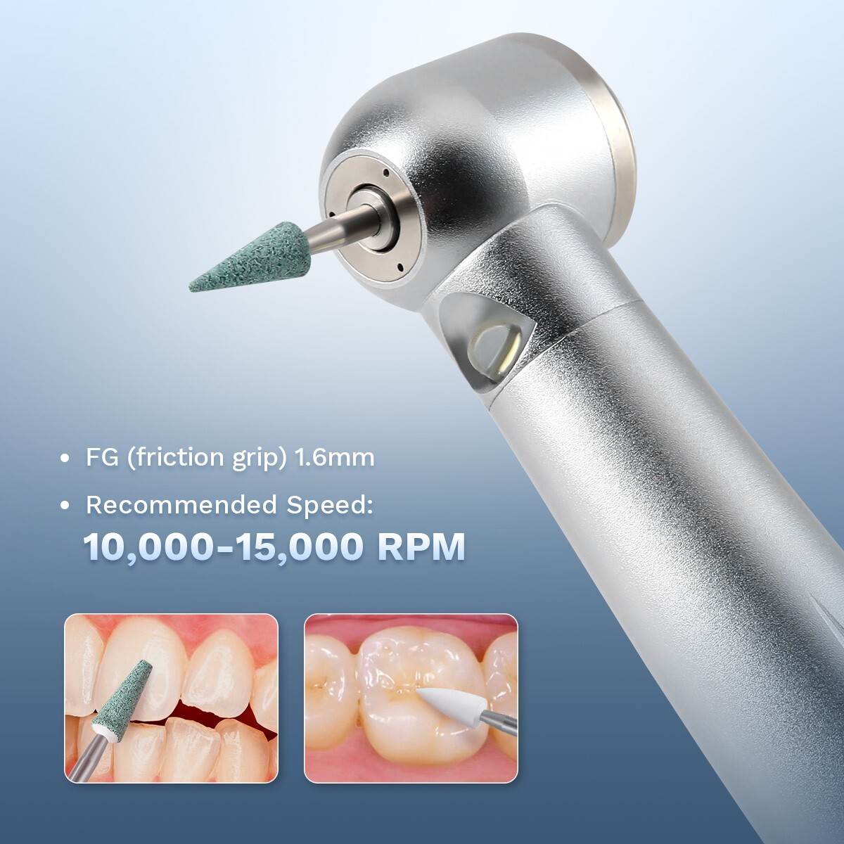 Dental LED Fiber Optic High Speed Handpiece /FG Polishing Burs White/Green Stone