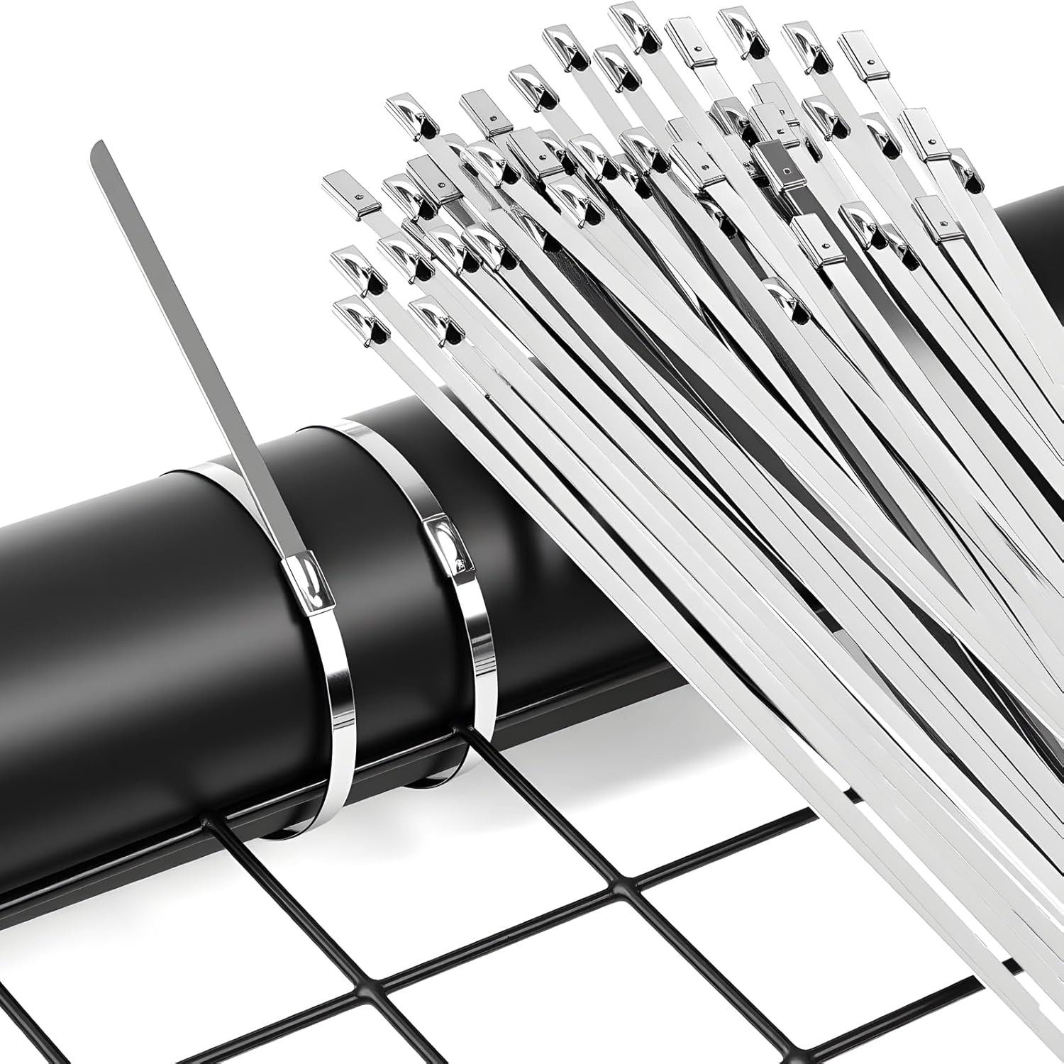 Metal Zip Ties with Stainless Steel Cable Tie 100pcs UV-Resistant, 11.8in