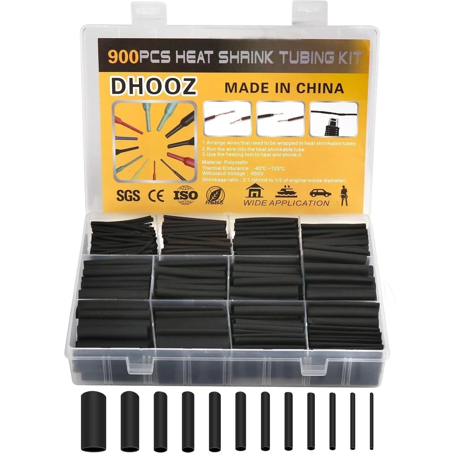 900 PCS Wire Heat Shrink Tubing Kit Marine Grade Wrap Premium Black NEW