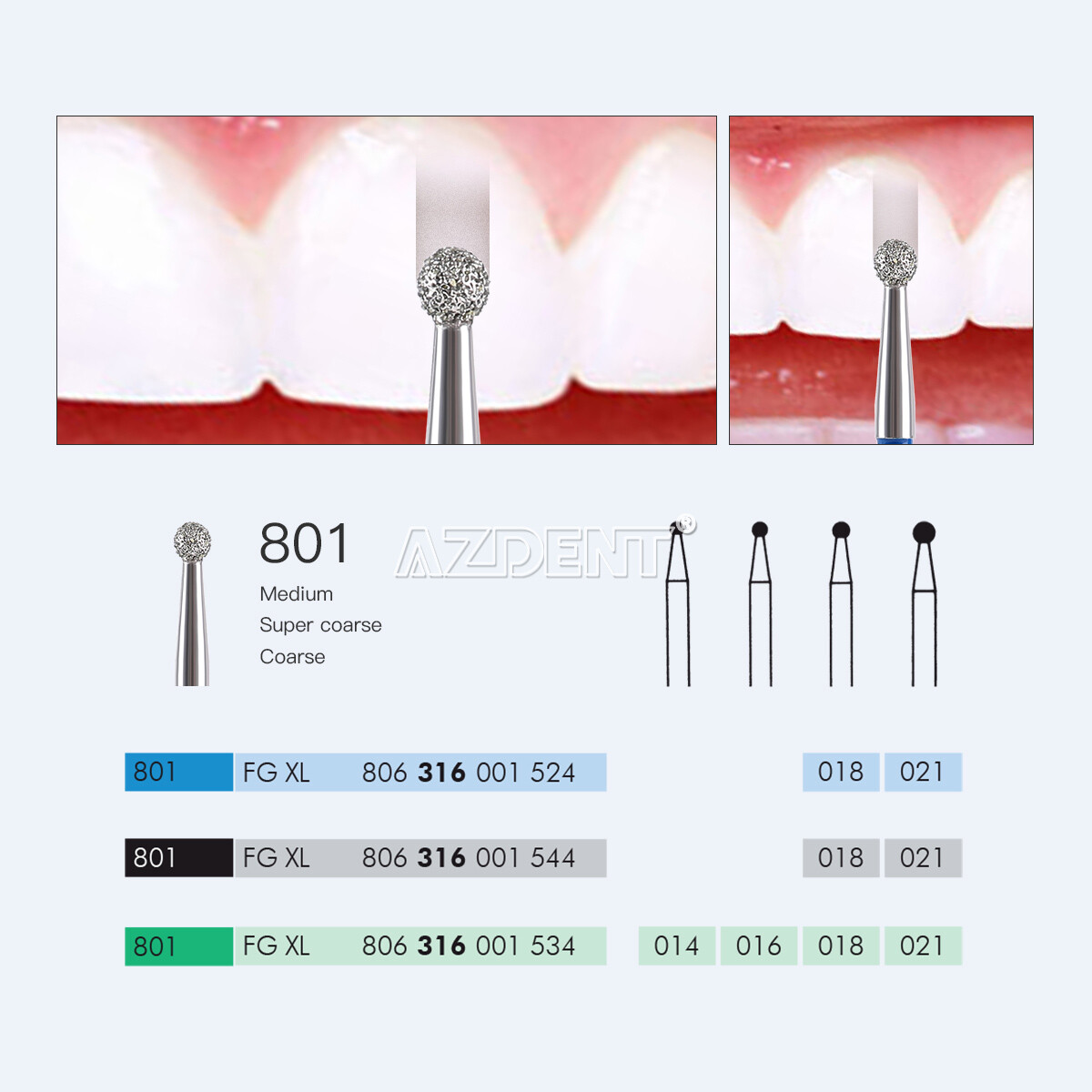 10Pcs AZDENT Dental Diamond Burs Ball Round For High Speed Handpiece FG 1.6mm