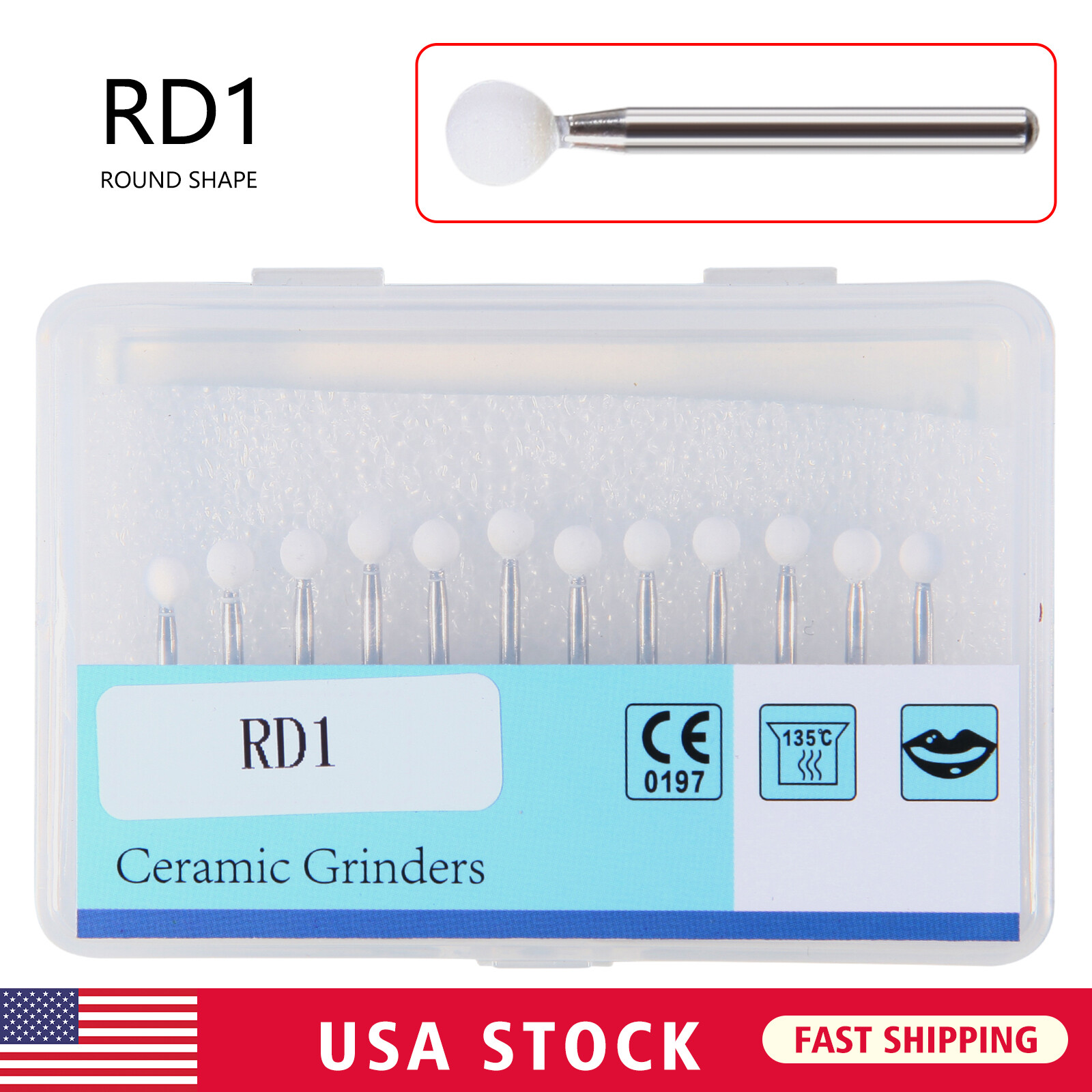 1-5 Packs Dental White Stone High Speed Polishing Burs FG Round Aluminum Oxide
