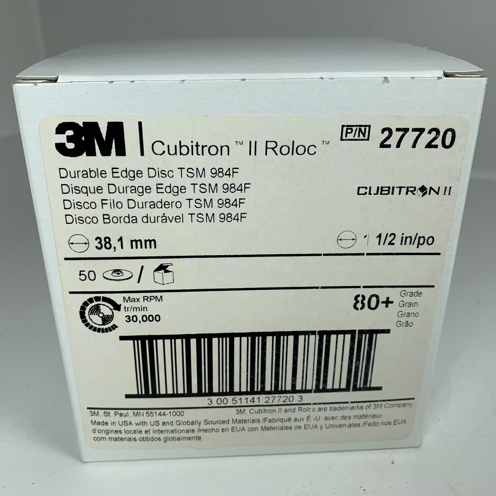 27720 3M Cubitron II Roloc Durable Edge Disc TSM 984F, 1-1/2″ 80+ Grade Qty (50)