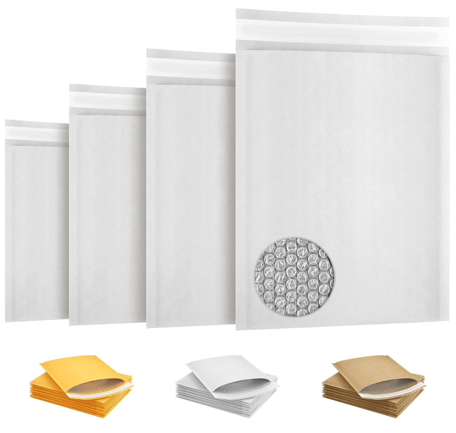 Kraft Bubble Mailers 4 X 7 Inch White, Padded Envelopes Self Seal, Pack of 50, B