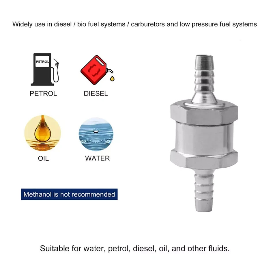 2 Pcs 8mm 5/16″ Fuel Non-Return One Way Check Valve Petrol Diesel Oil Aluminum