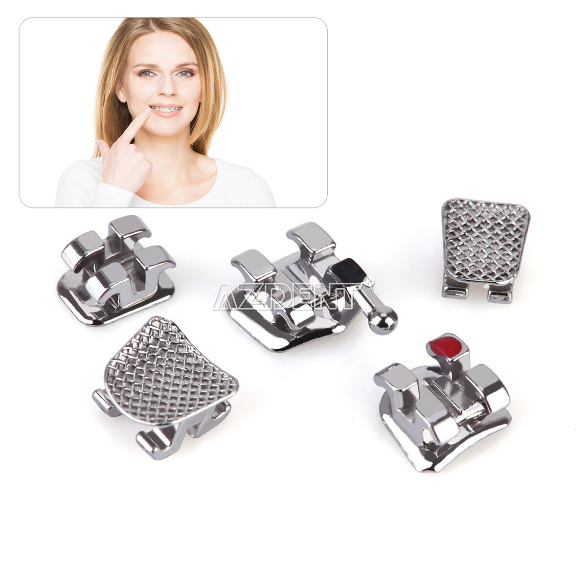 AZDENT Dental Ortho Metal Brackets Mini/Standard Roth/MBT 018/022 Hooks 3/3 4 5