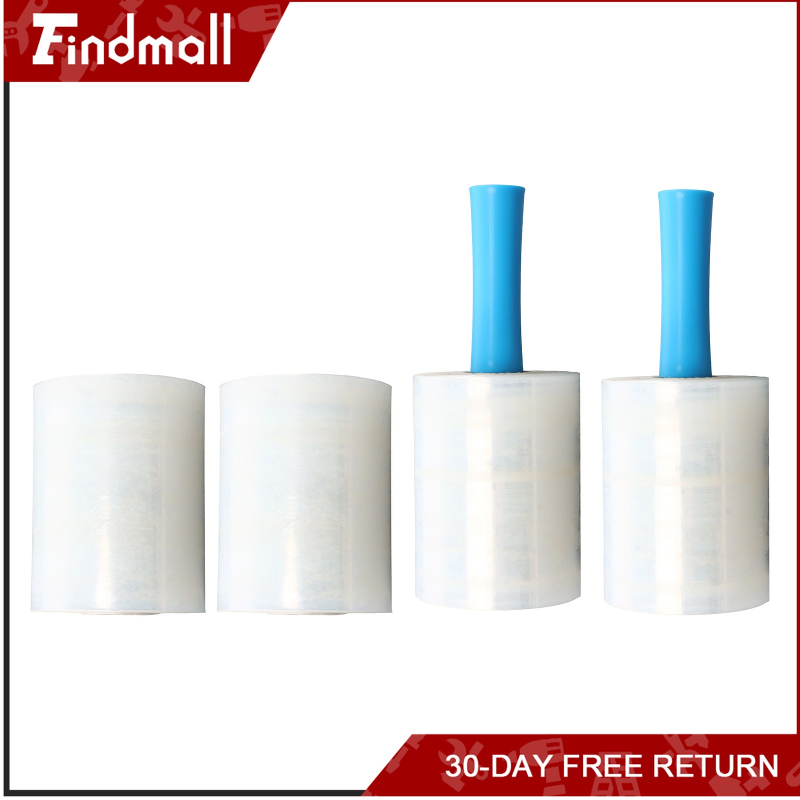 Findmall 4 Rolls 5 Inch x 1000 Ft Clear Stretch Wrap Film with 2 Pcs Handle