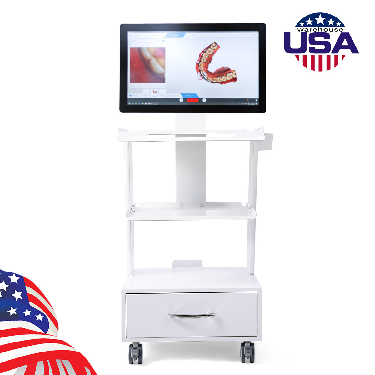 Medical Dental Lab Trolley Cart Intraoral Scanner Mobile Cart Clinic Laptop Rack