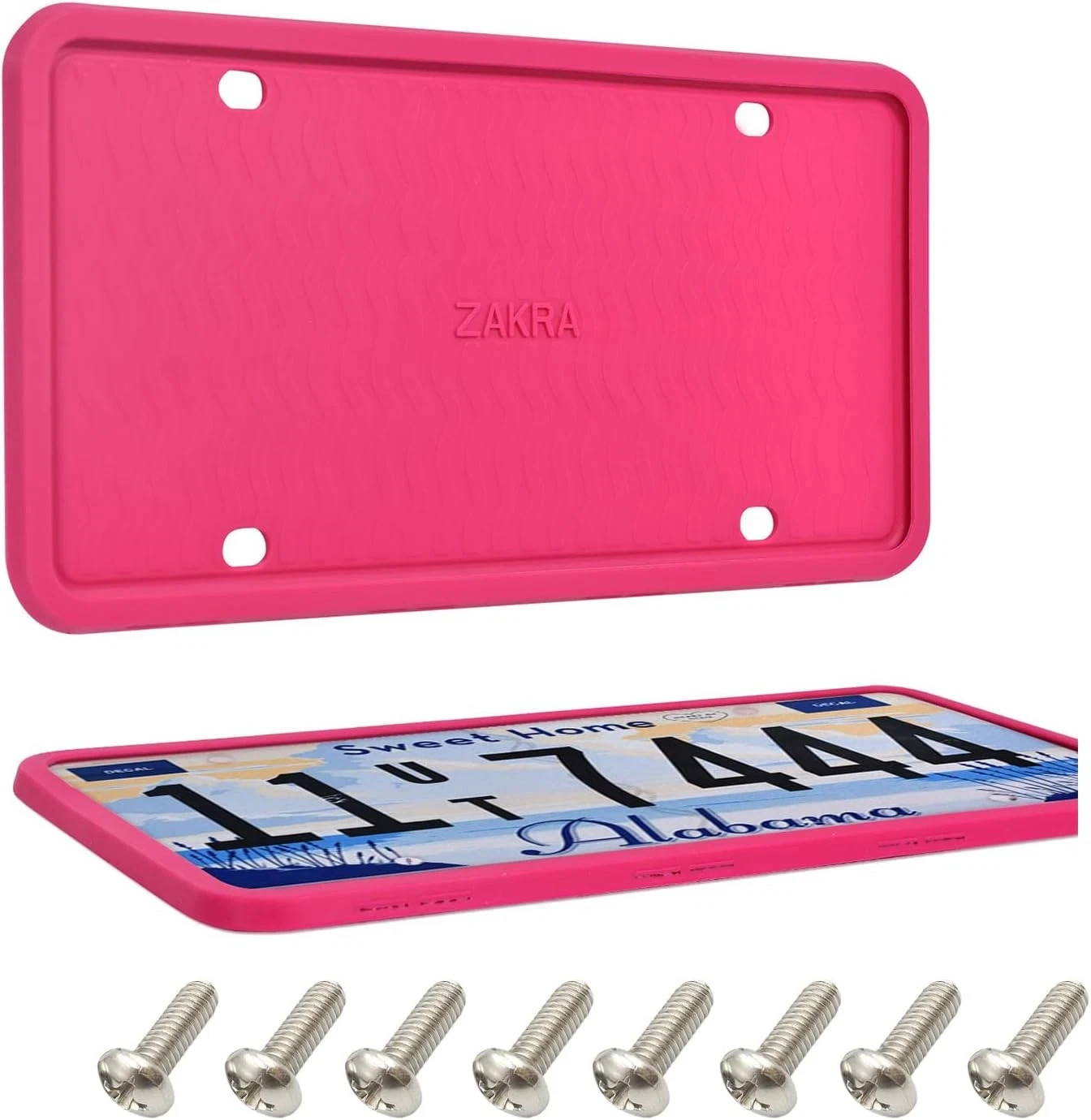 2 Pack Hot Pink Silicone License Plate Frame, 100% Street Legal & Zero Obstructi