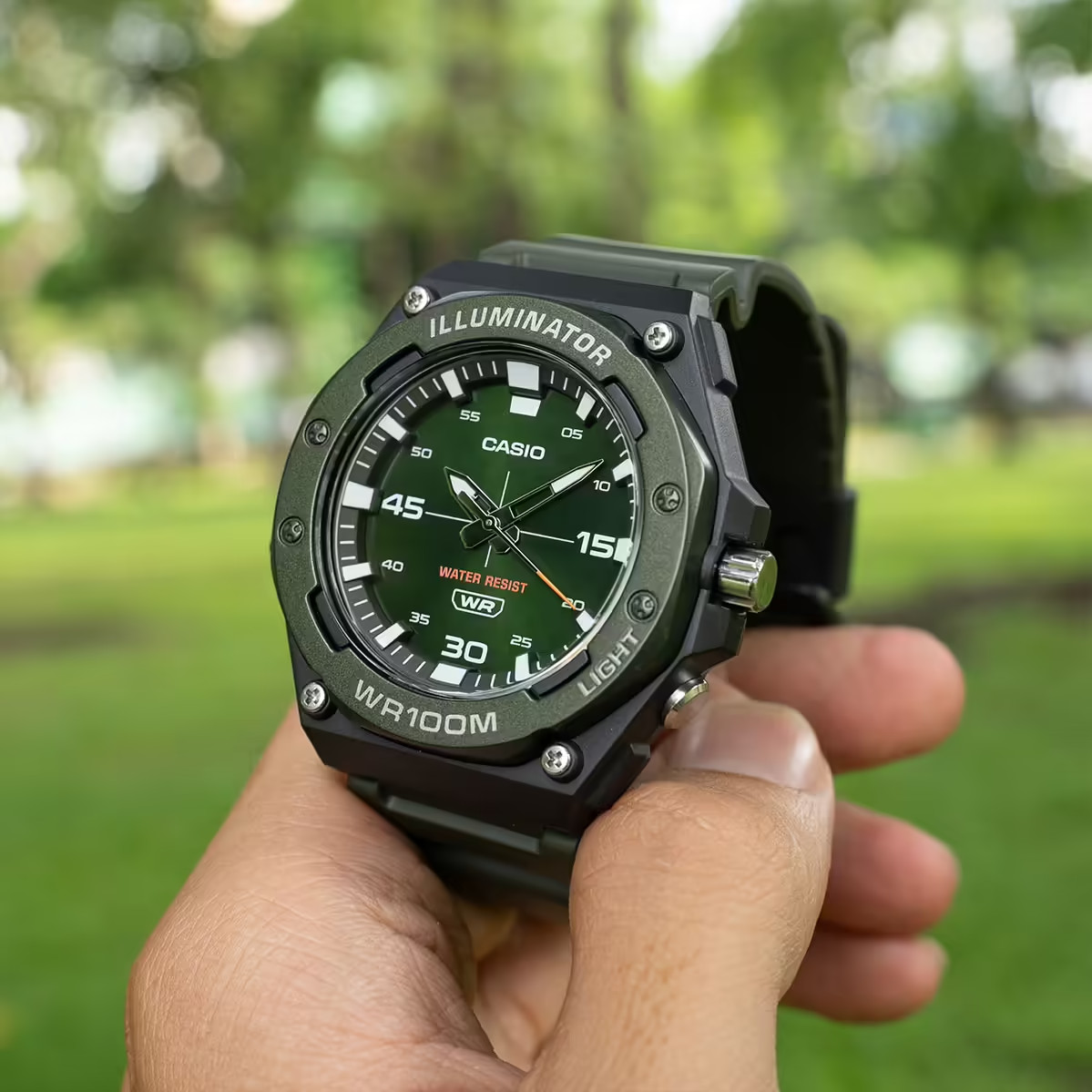 Casio MW-620H-3AV Men’s Green Analog Sport Watch 100M WR LED Light Resin