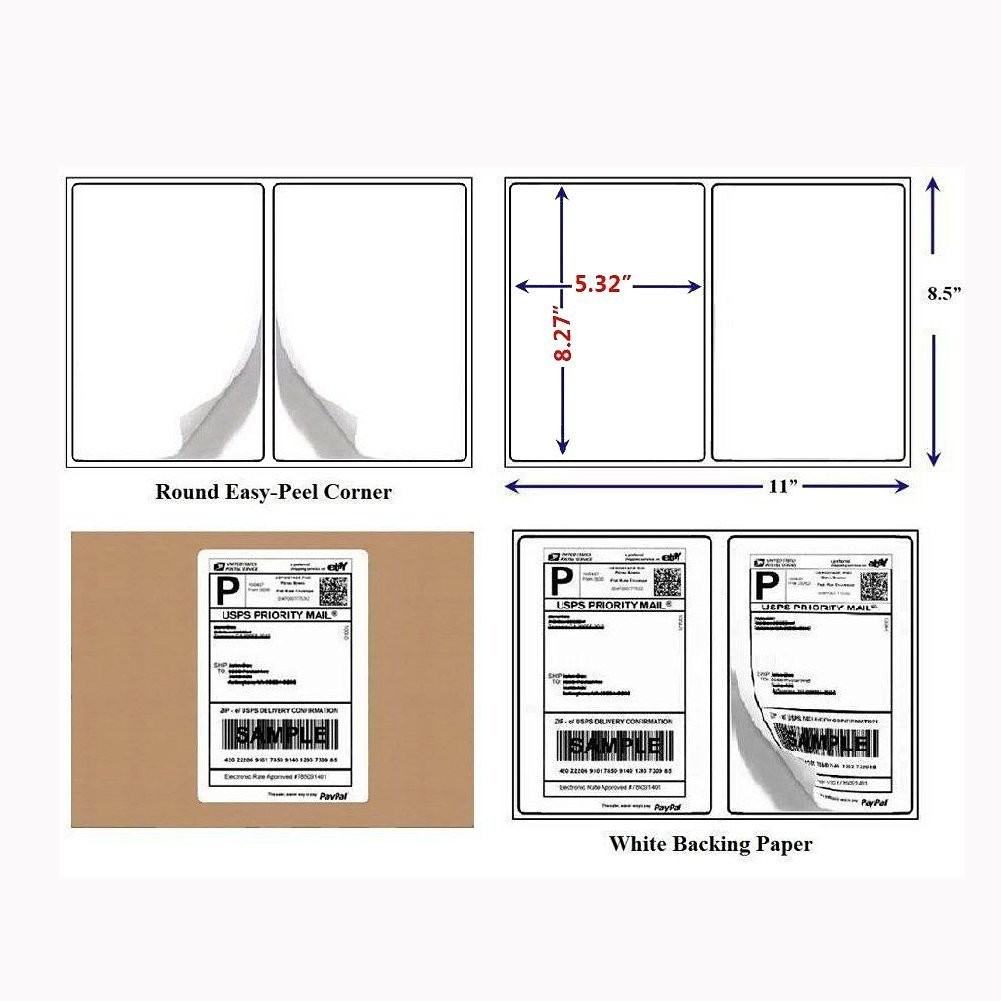 2000 Half Sheet Shipping Labels 8.5×5.5 Self Adhesive Round Corner for Paypal