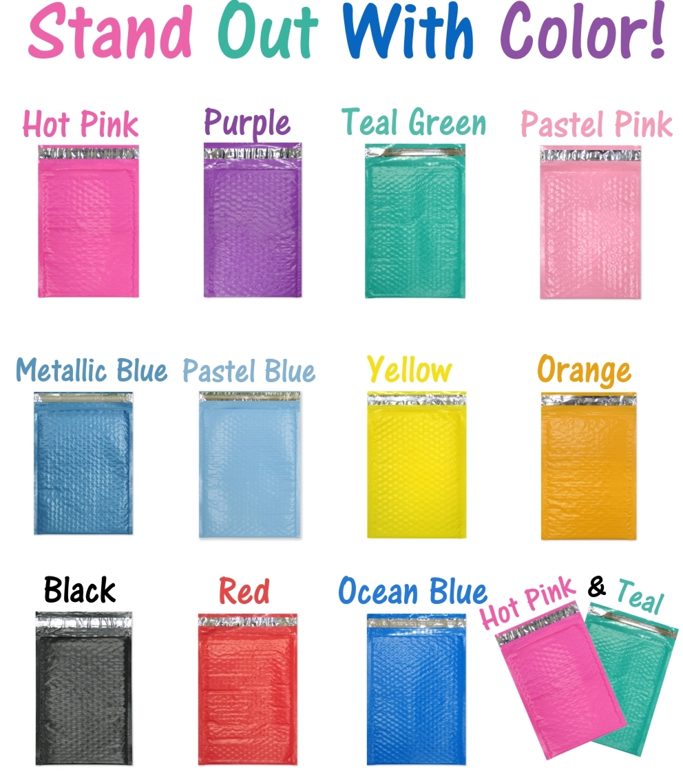 10 x 16″ Choose Colors Poly Bubble Mailers, Shipping Padded Envelopes, 10.5 x 15
