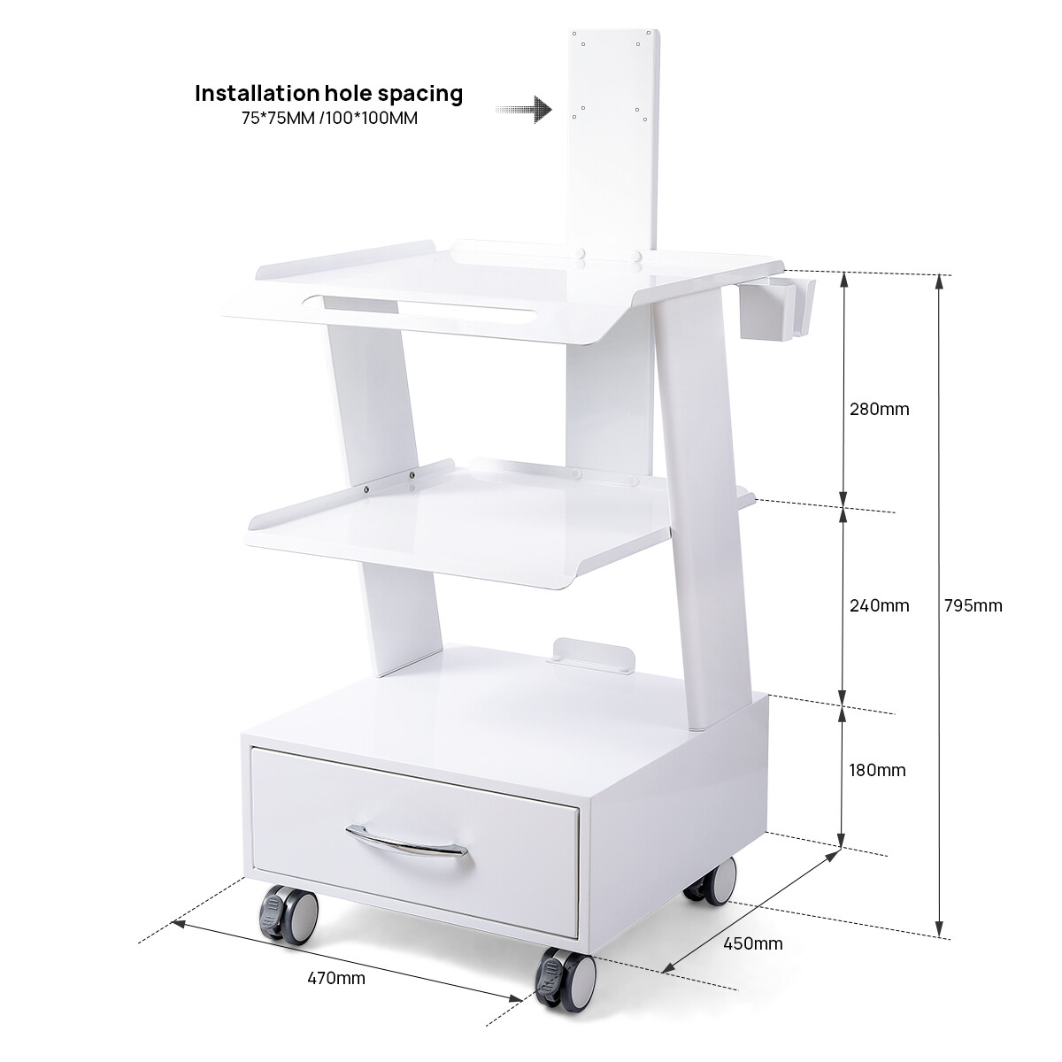 Medical Dental Lab Trolley Cart Intraoral Scanner Mobile Cart Clinic Laptop Rack