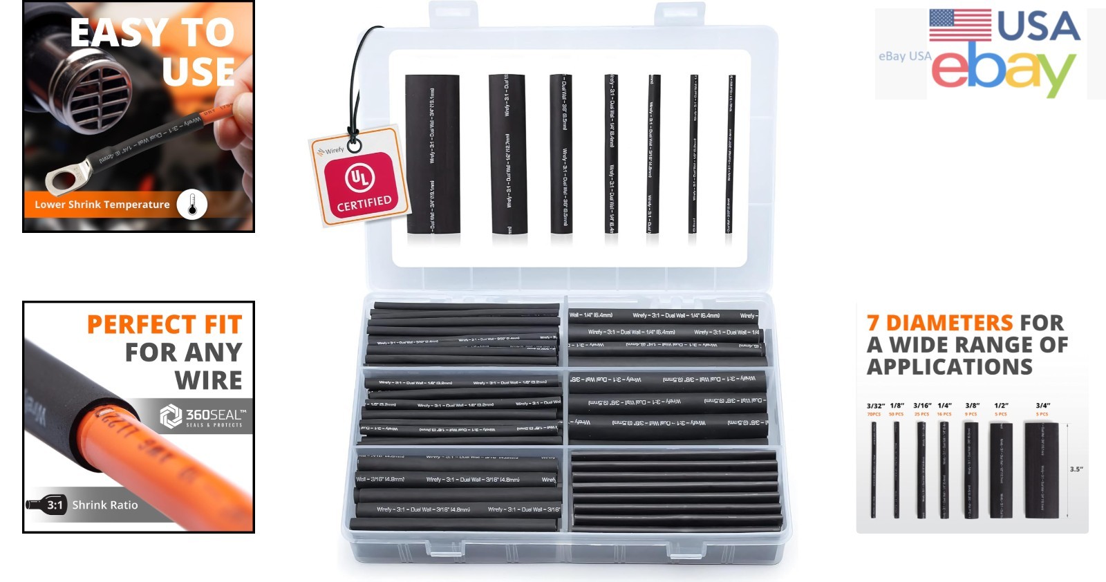 Heat Shrink Tubing Variety Pack – 180 Pcs with Strong Adhesive for Lasting Seal