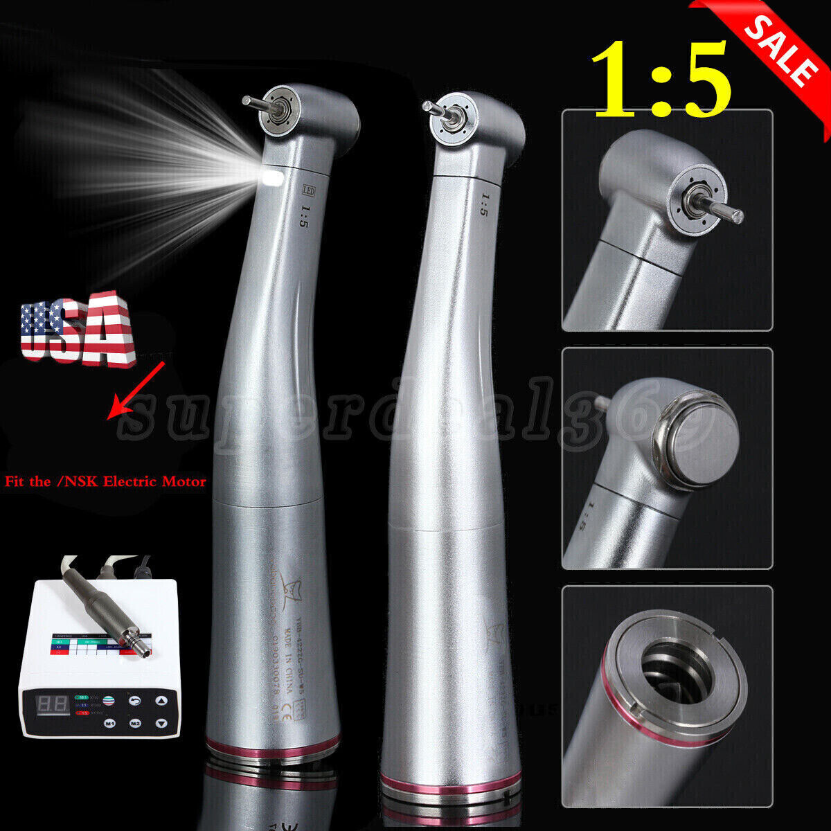 Dental 1:5 Increasing Handpiece Contra Angle LED /No Fit KAVO NSK Electric Motor