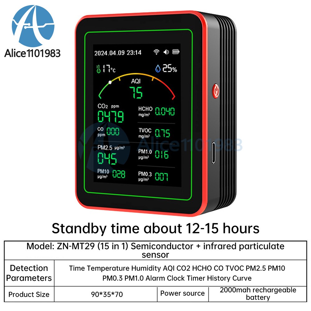 10in1 18in1 Air Quality Detector PM2.5 10 PM HCHO TVOC CO2 Formaldehyde Monitor