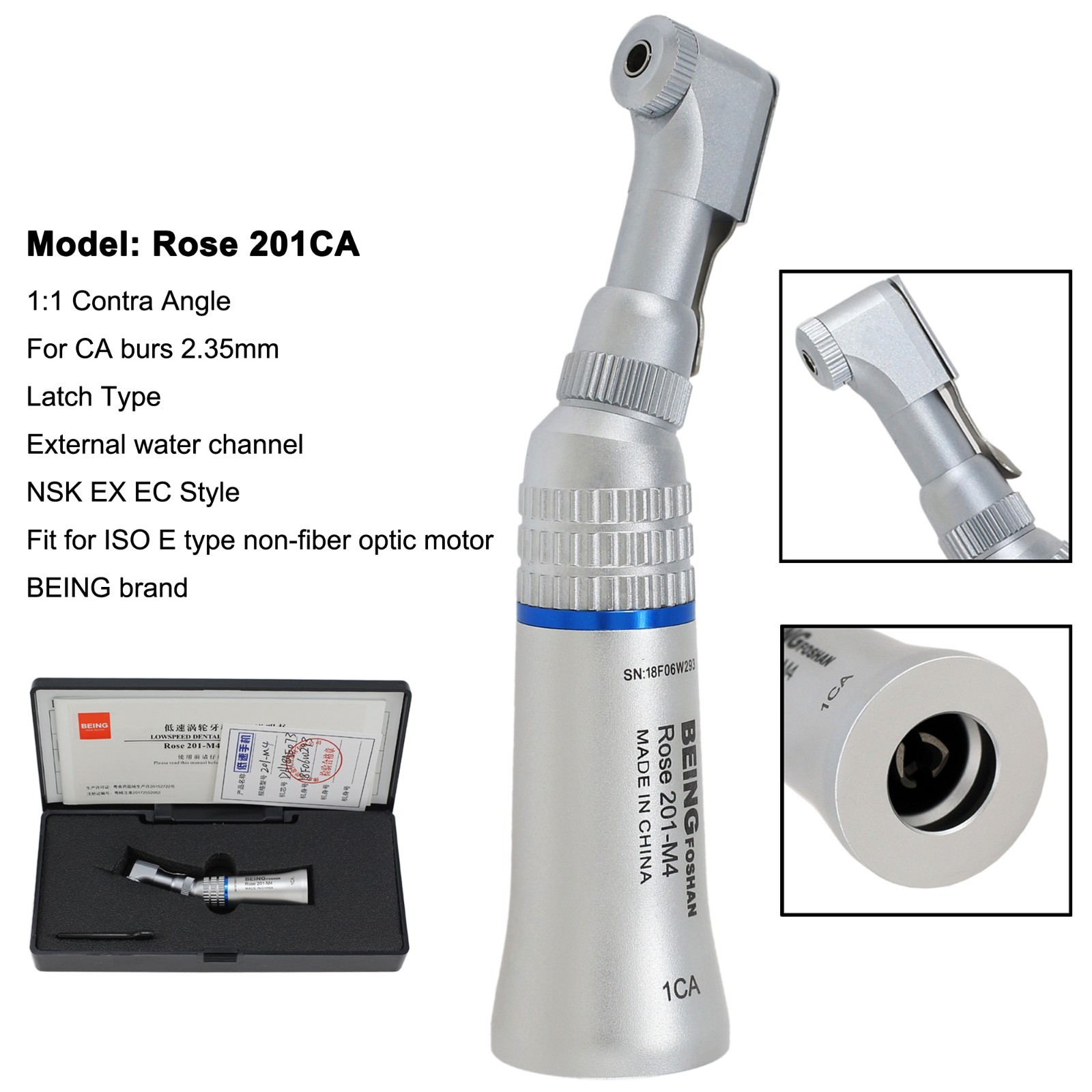 BEING Dental Contra Angle Straight Handpiece Air Motor 4 Holes Low Speed NSK EC