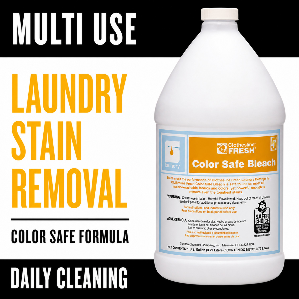Spartan Color Safe Bleach 1 Gal 4/Case Commercial Laundry Supply 700504
