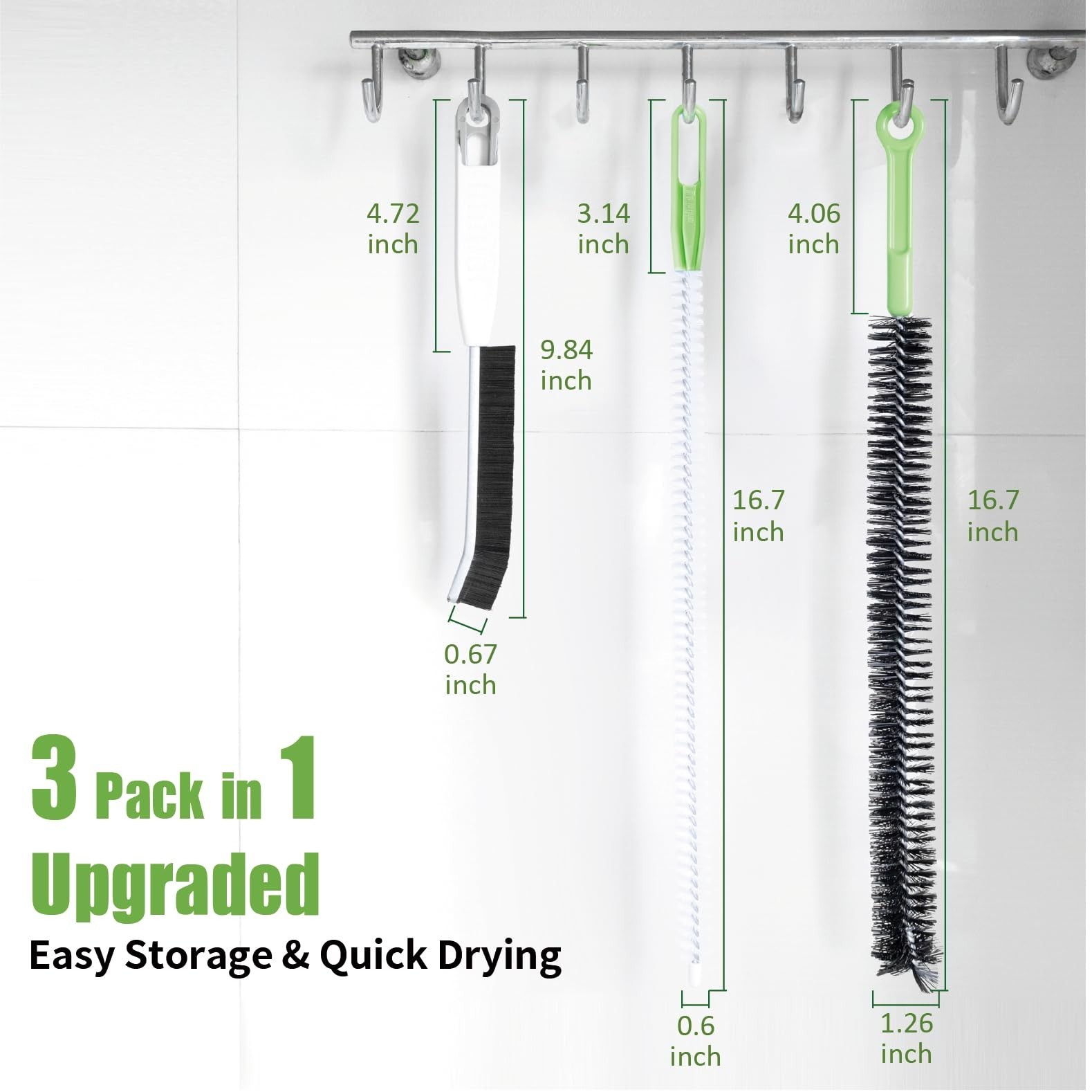 Upgraded Cleaning Brush Kit – 3-Piece Set, Flexible Drain Brush, Crevice Brus…