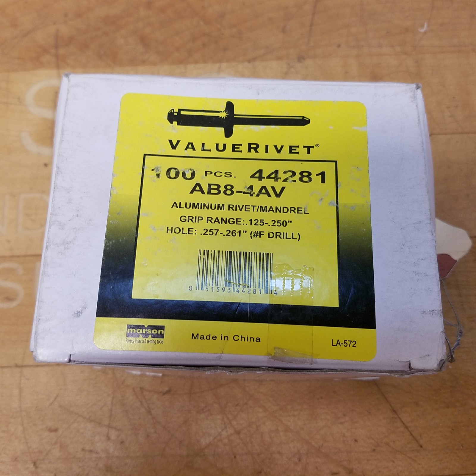 Marson AB8-4AV Aluminum Rivits, Grip Range 125-.250″ Hole .257-.61″ (#F Drill)