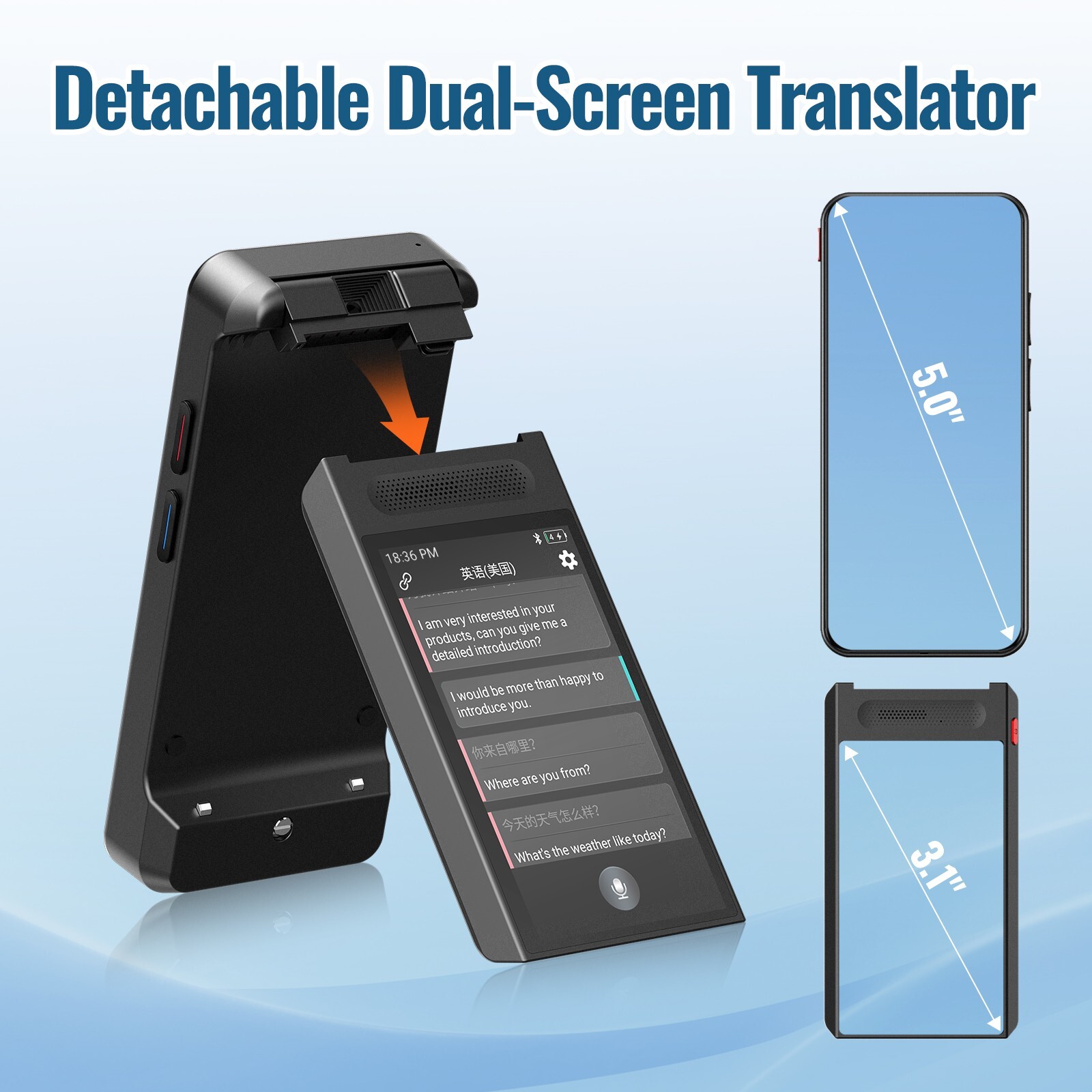 iTour D-Lite Dual-Screen Real-Time Language Translator Device – Detachable