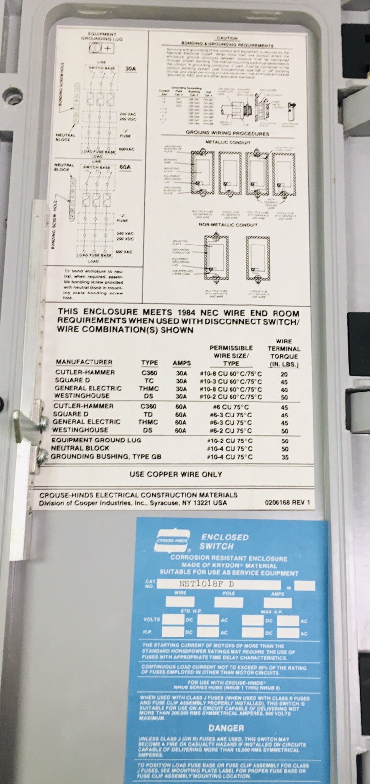 CROUSE HINDS NST1018F-D KRYDON 30/60 AMP SAFETY SWITCH ENCLOSURE NEW IN BOX
