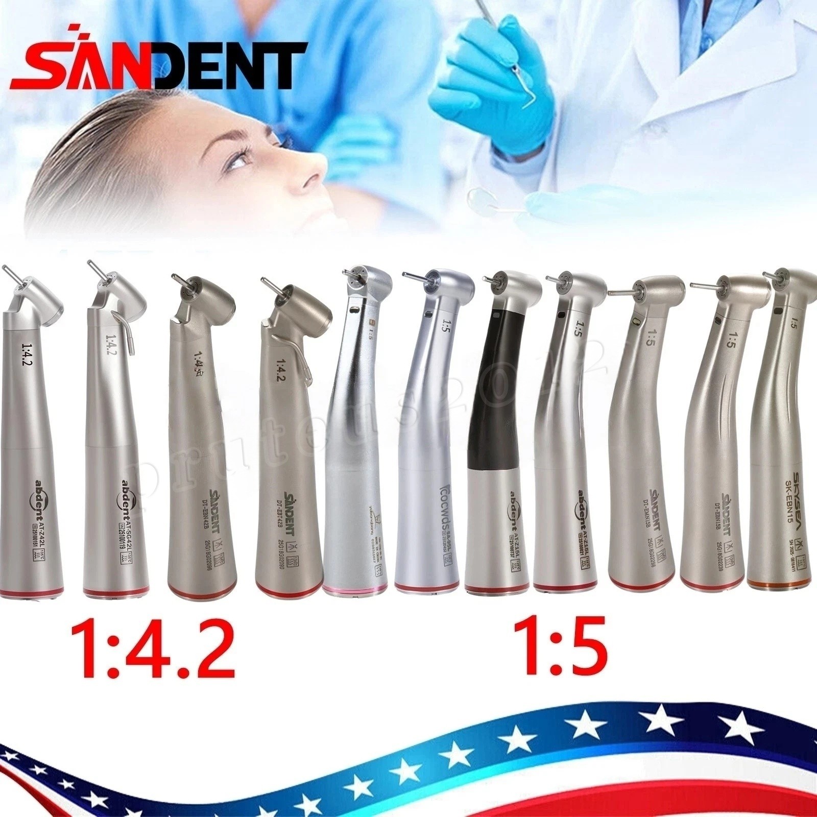Dental 1:1 1:5 1:4.2 LED Fiber Optic Contra Angle Increasing Handpiece NSK Style