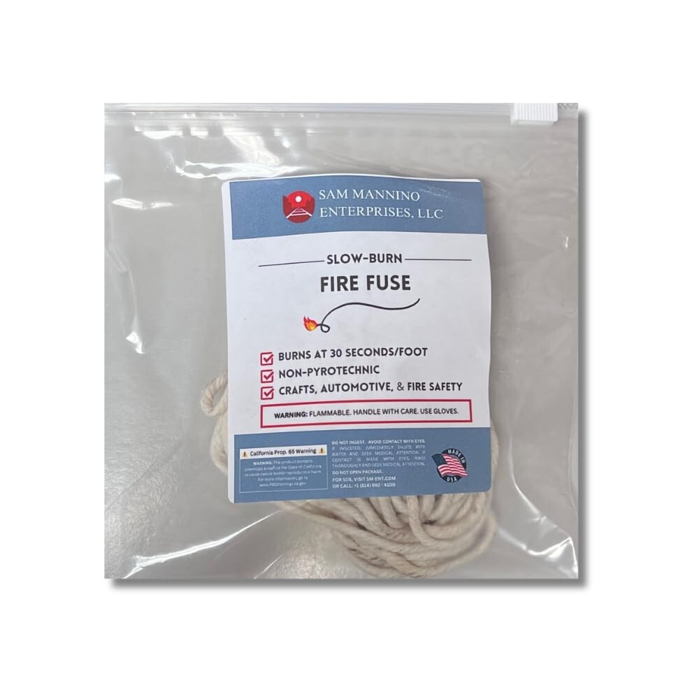Non-Pyro Slow-Burn Fire Fuse for Crafts, Mechanic Applications, and Fire Safety