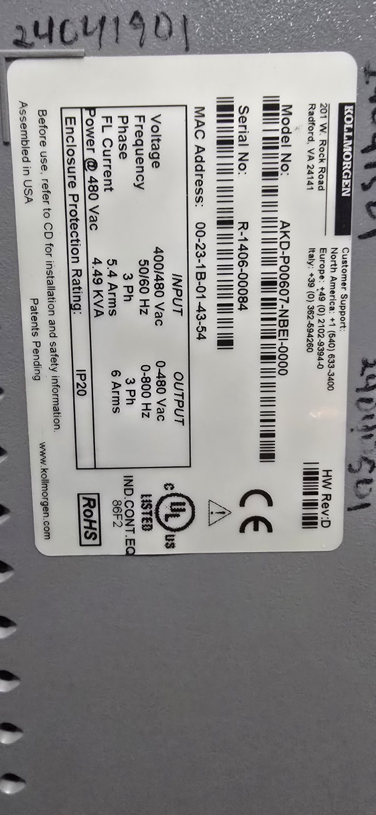 KOLLMORGEN AKD-P00607-NBEI-0000 Servo Drive – Used