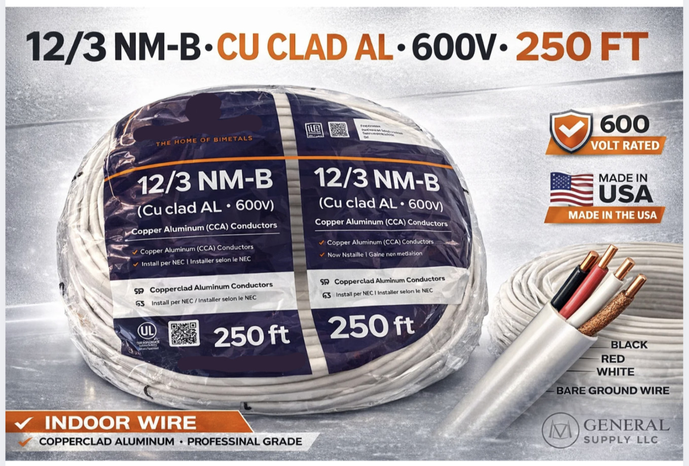 Copperweld 12 AWG 3-Conductor NM-B Copper-Clad Aluminum Building Wire 250 ft