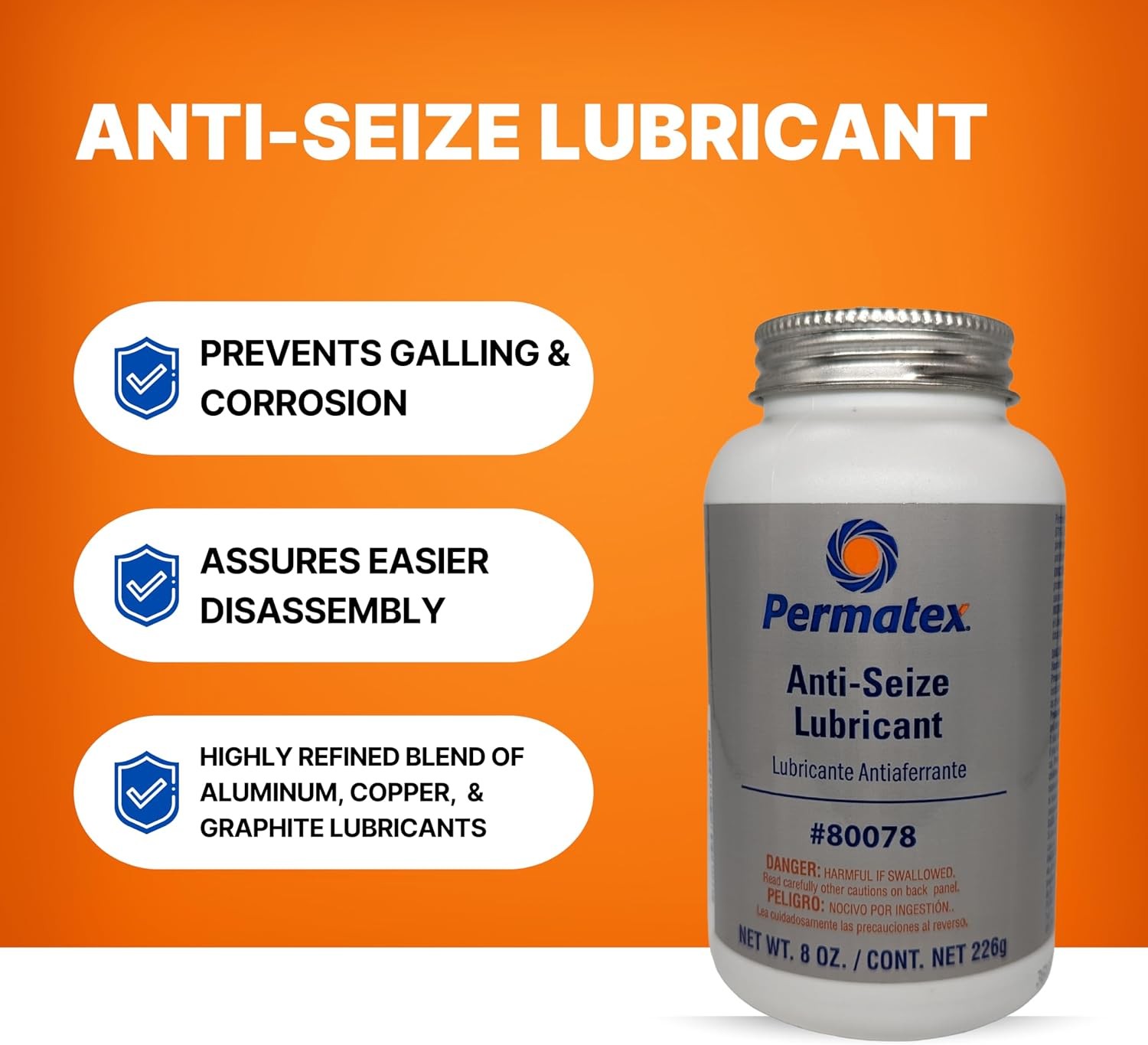 Permatex 80078 Anti-Seize Lubricant with Brush Top Bottle, 8 oz.