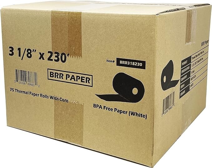 3-1/8″ x 230′ THERMAL POS RECEIPT PRINTER 75 ROLLS PAPER BPA FREE USA ROLL 52GSM