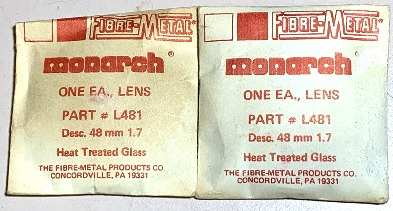 2 FIBRE-METAL Monarch HEAT TREATED GLASS PART3L481 DESC 48 MM 1.7 (1 IN EACH BAG