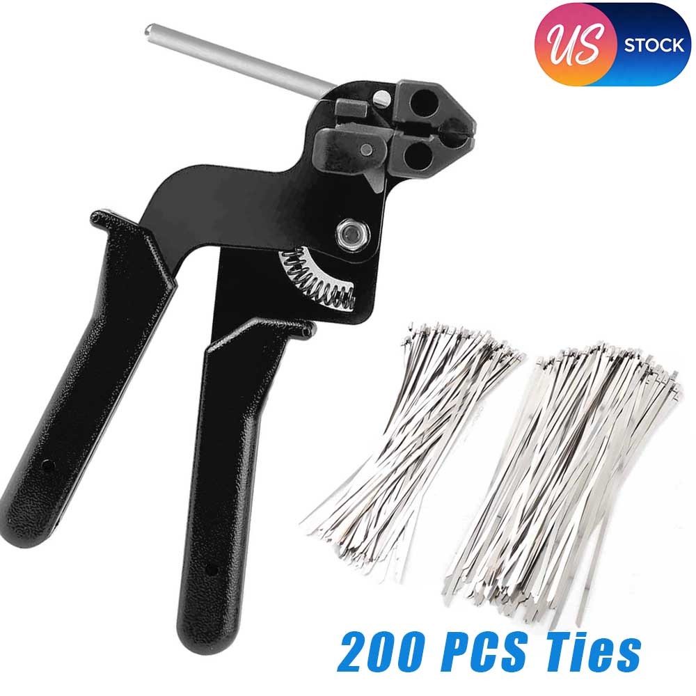 Metal Zip Tie Tool Kit Zip Tie Gun Scissors & 200 PCS Stainless Steel Cable Ties