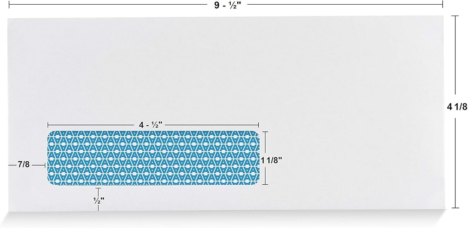 Aimoh 500 #10 Single Left Window Security Envelopes 4-1/8 x 9-1/2 Self-Seal
