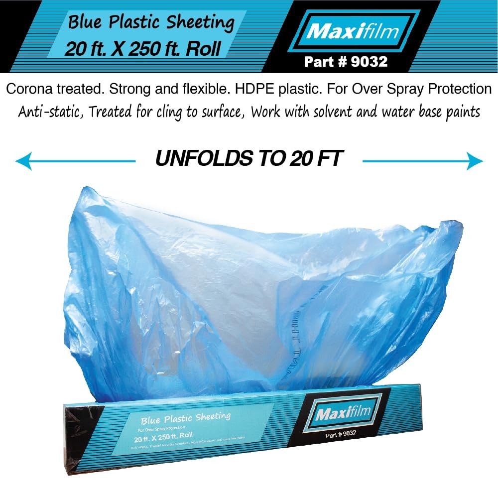 MAXIFILM 20ft x 250ft, 2Roll of Blue Overspray Paintable Masking Plastic