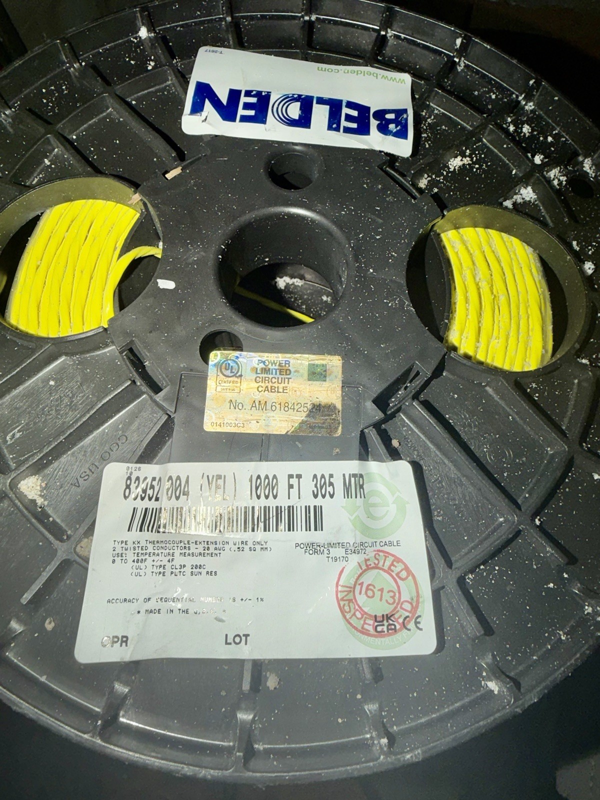 Belden 83952 Thermocouple Wire Type KX Teflon FEP Shielded Cable 20/2, 1000 Ft