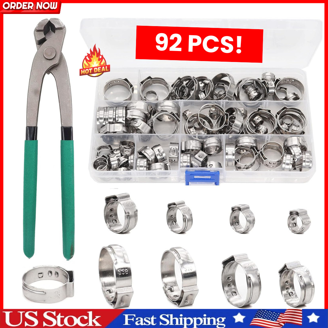Single Ear Hose Clamps, Oetiker Clamps, 92Pcs(6.0mm-22.6mm) Crimp Pipe Clamps