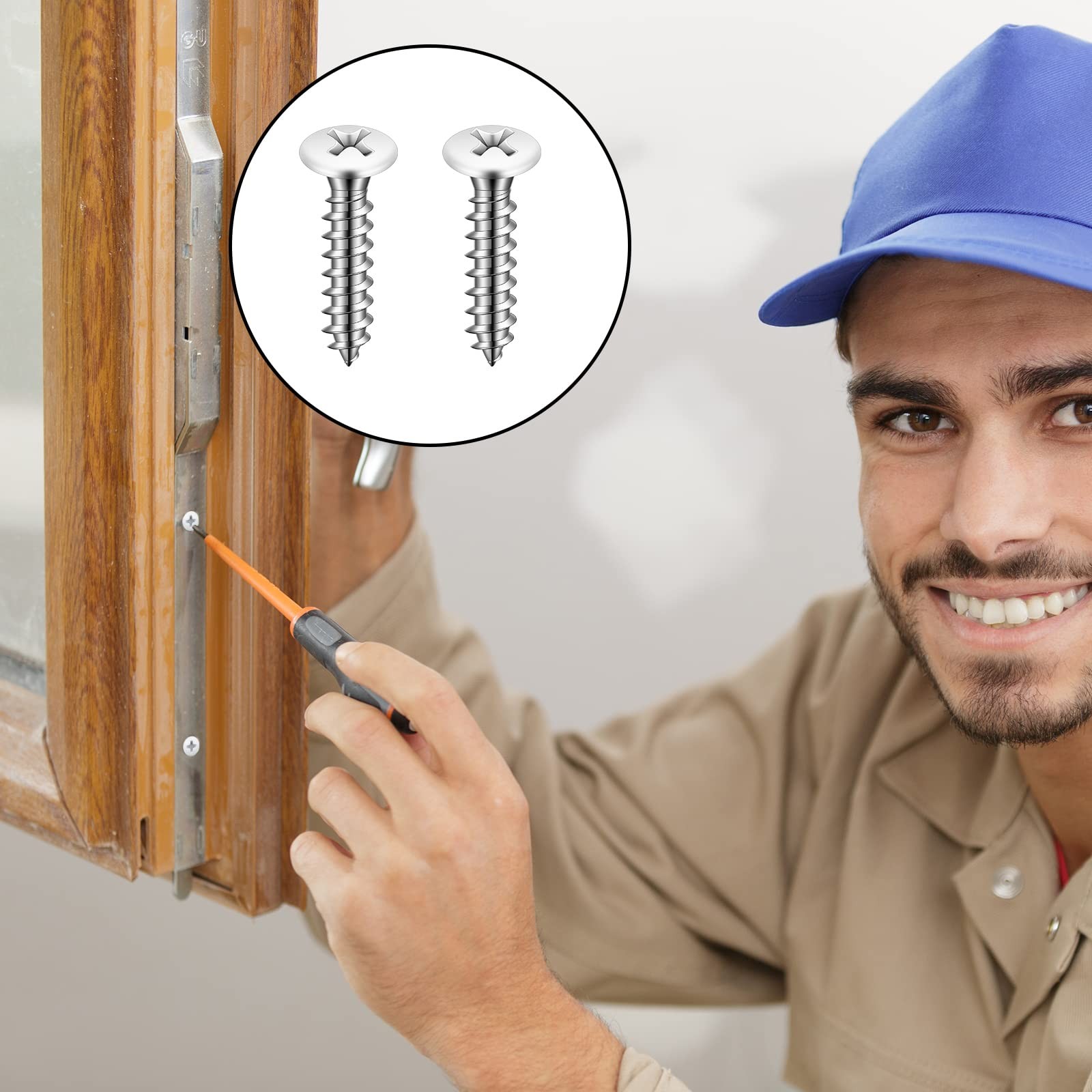 120 Pcs #8 White Head Wood Screws Self Tapping 3 Assorted Sizes for Wall